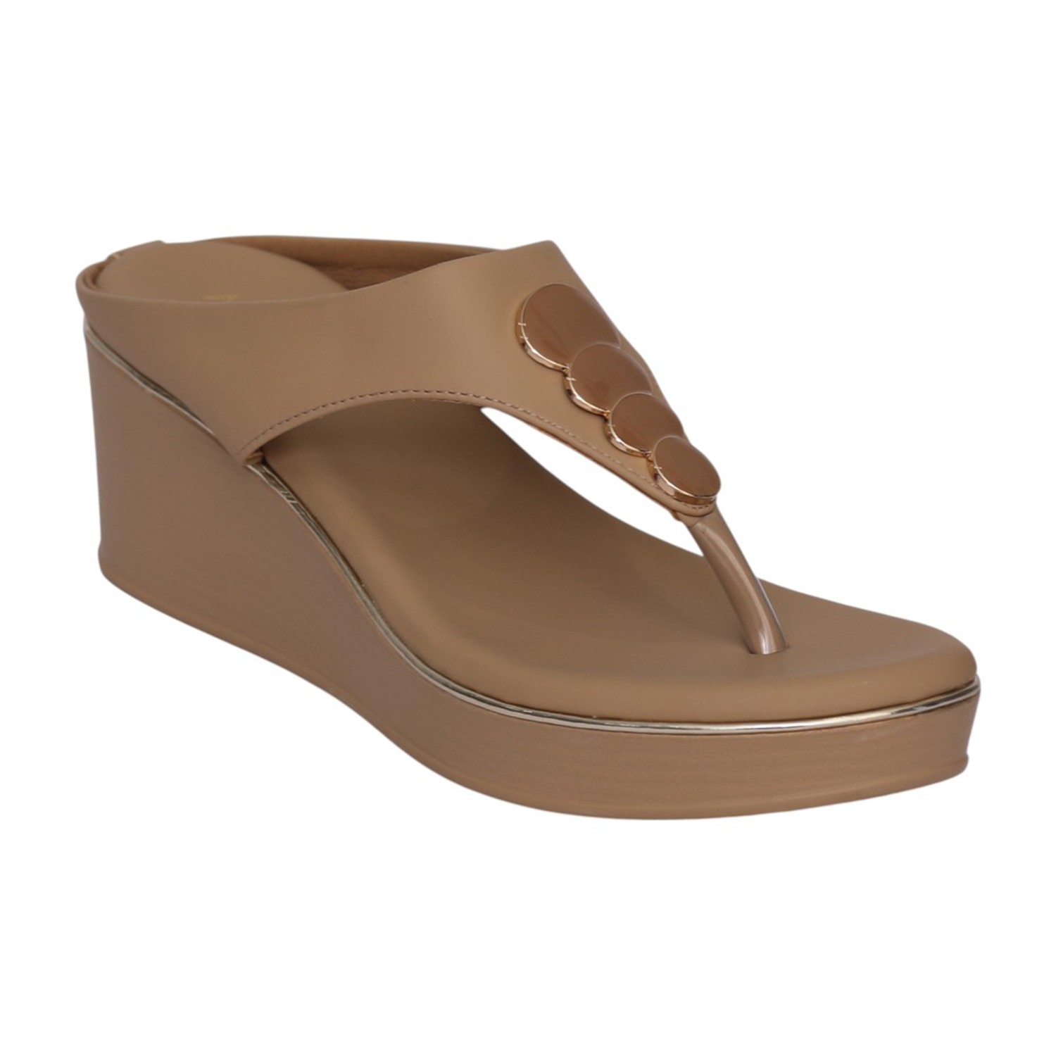 Women Beige Circle Accent Wedge Sandal