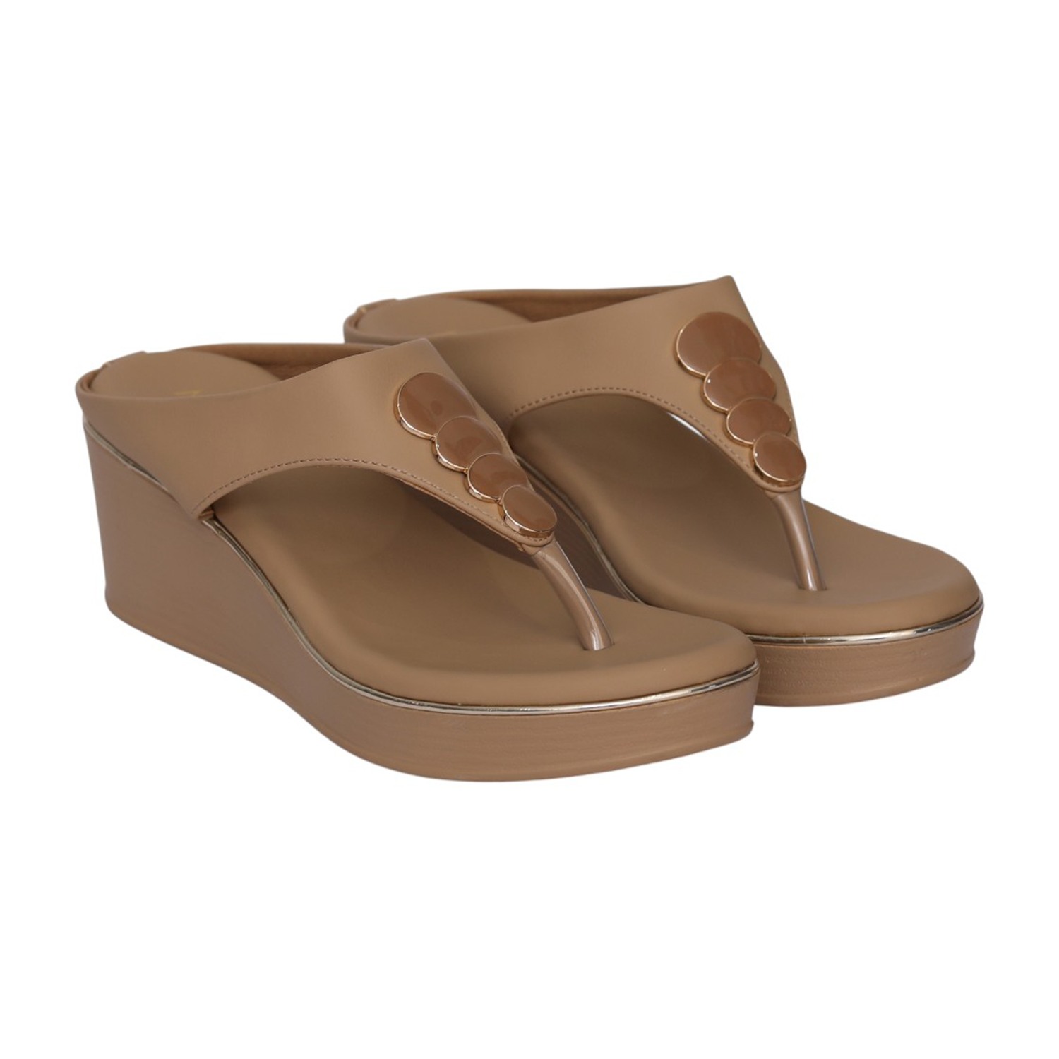 Women Beige Circle Accent Wedge Sandal