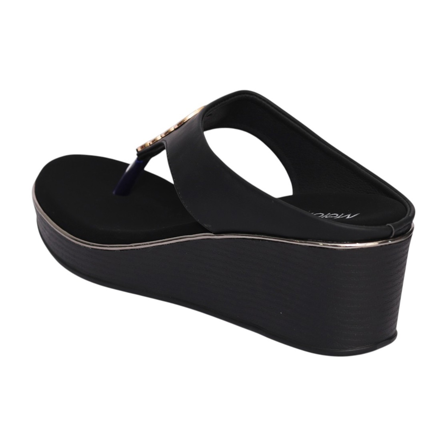 Women Black Circle Accent Wedge Sandal