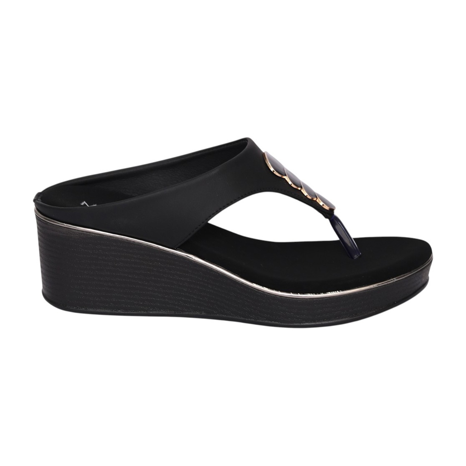 Women Black Circle Accent Wedge Sandal