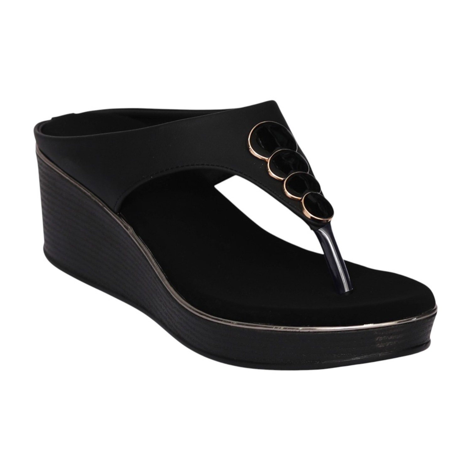 Women Black Circle Accent Wedge Sandal