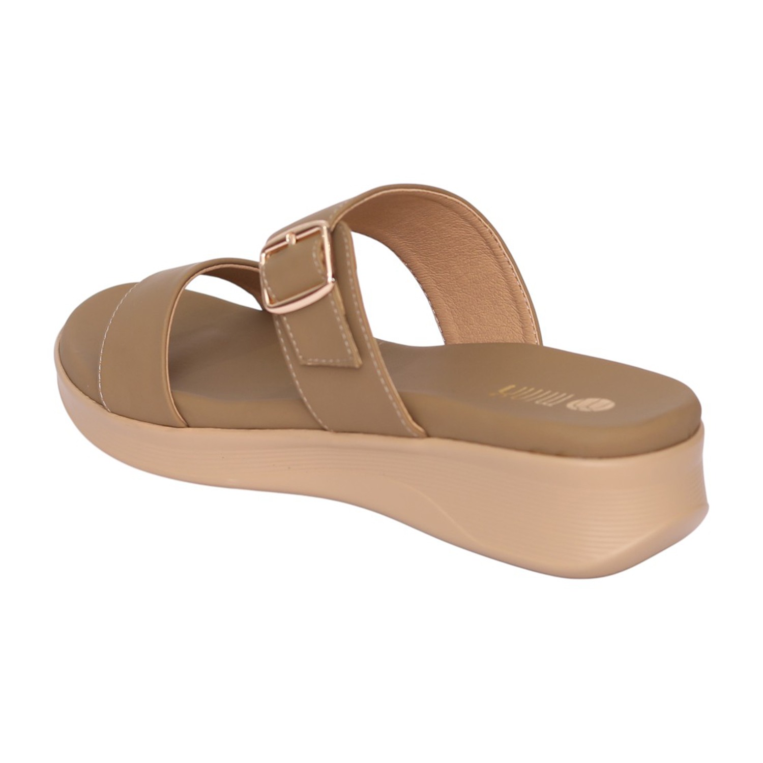 Women Khaki Double Strap Buckle Wedge