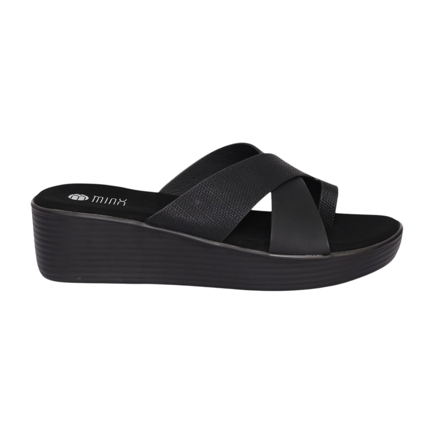 Women Black Stylish Cross Band Wedge