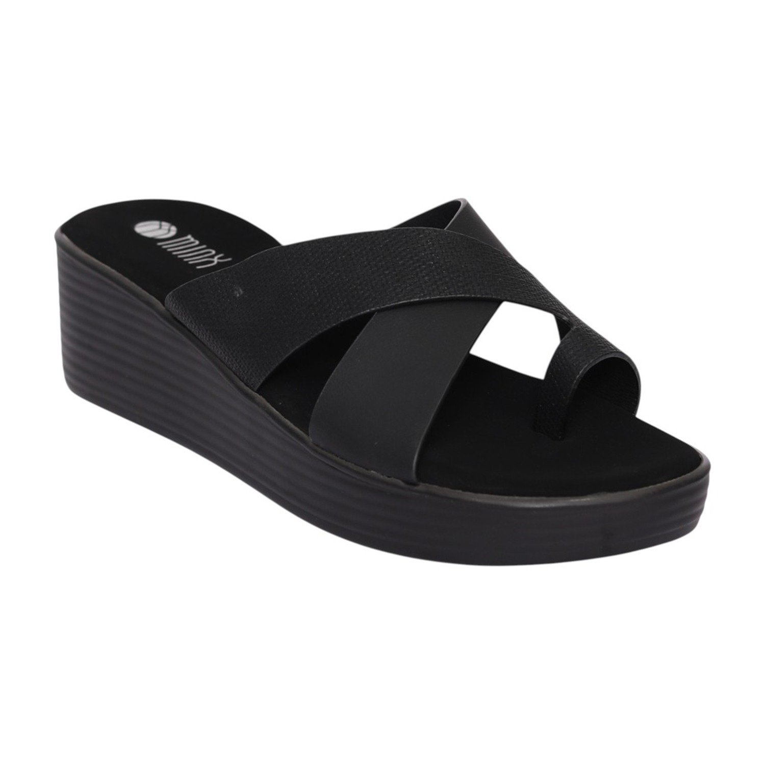 Women Black Stylish Cross Band Wedge