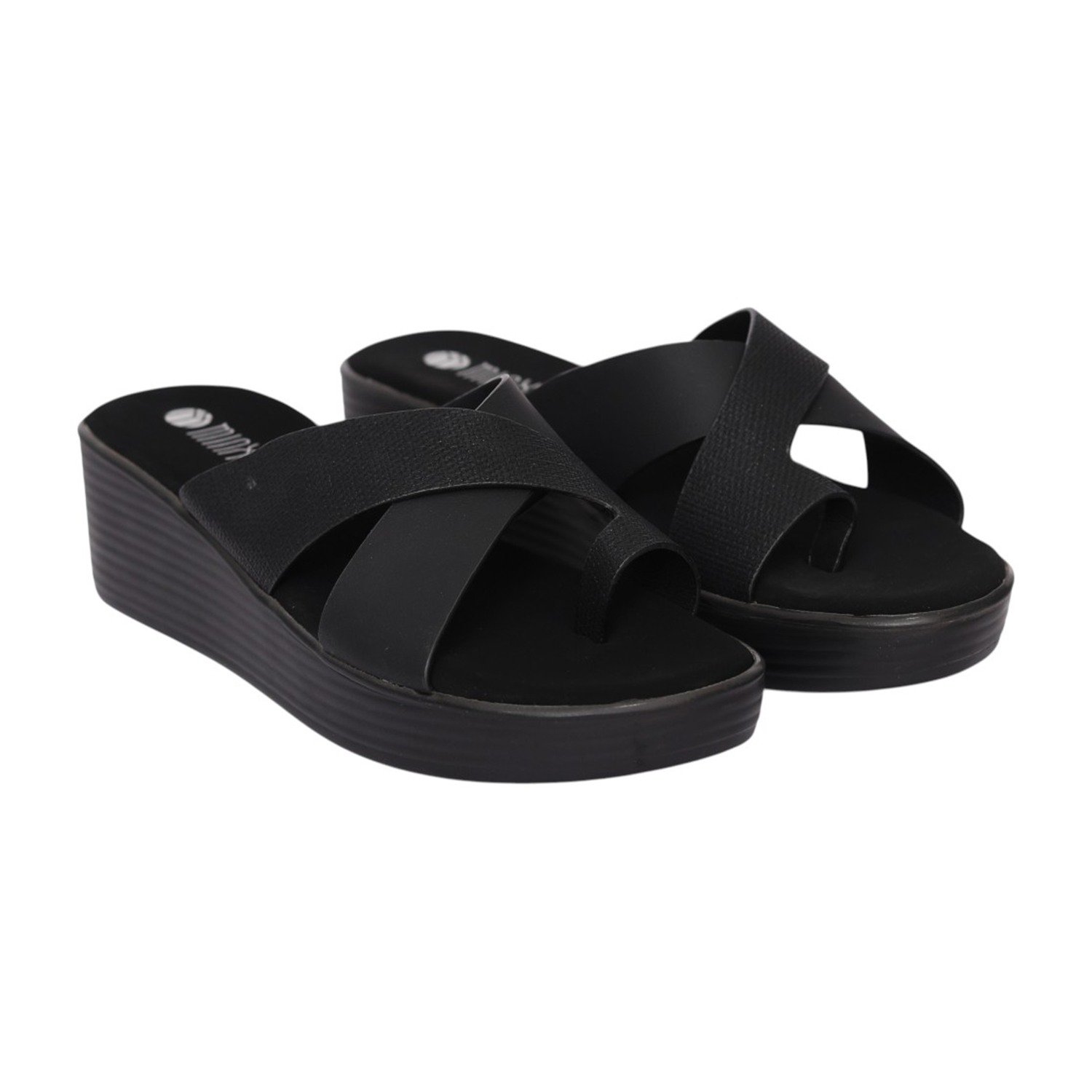 Women Black Stylish Cross Band Wedge