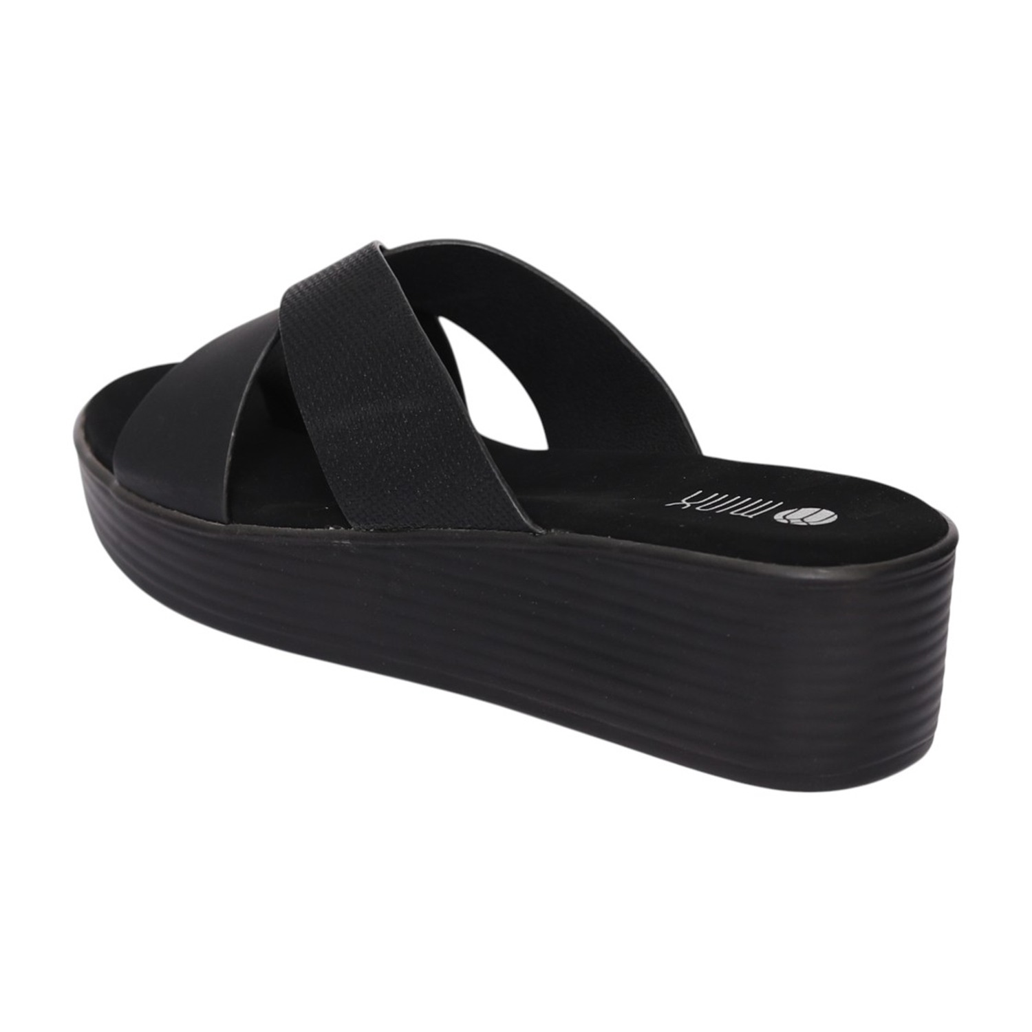 Women Black Stylish Cross Band Wedge