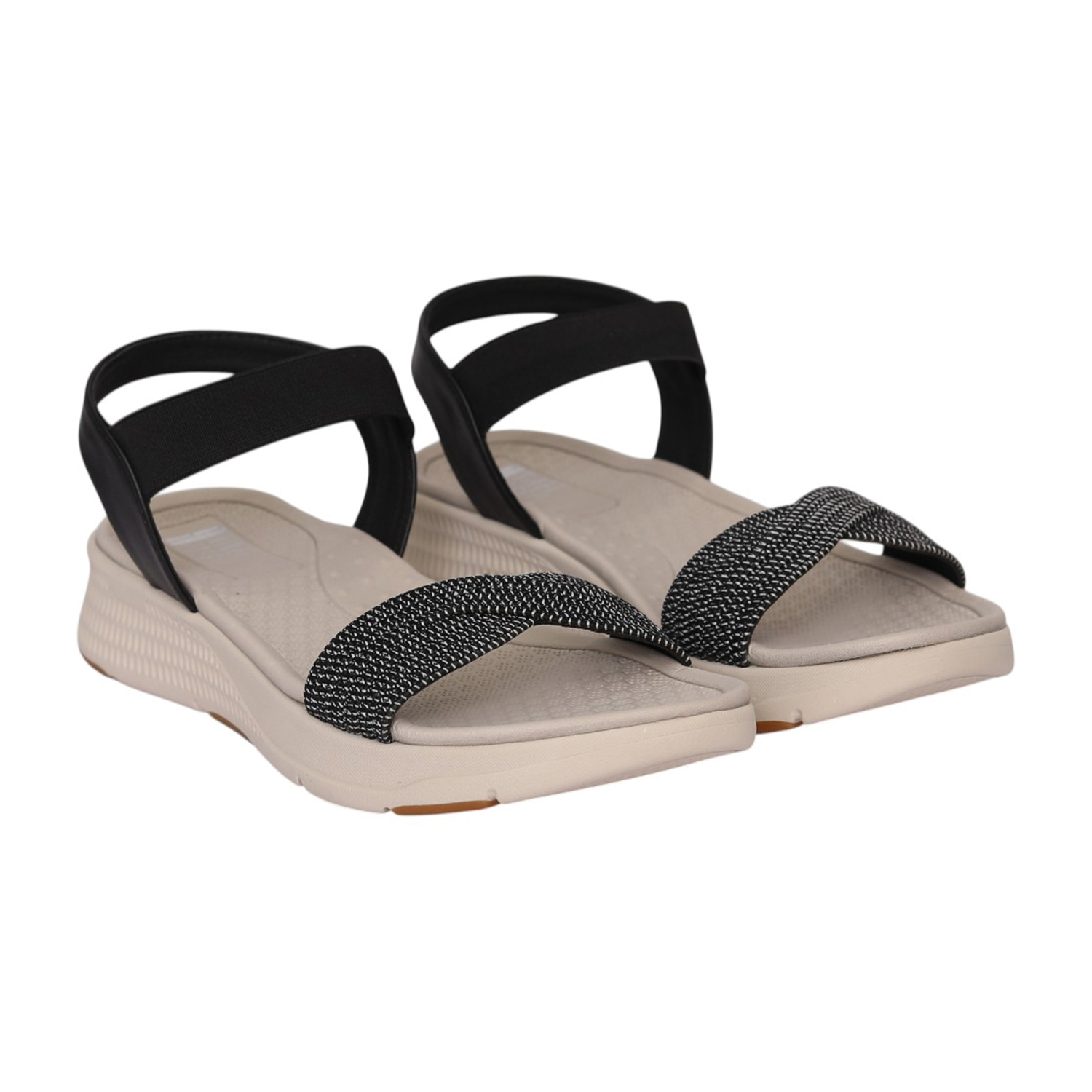 Women Black Shimmer Strap Comfort Sandal