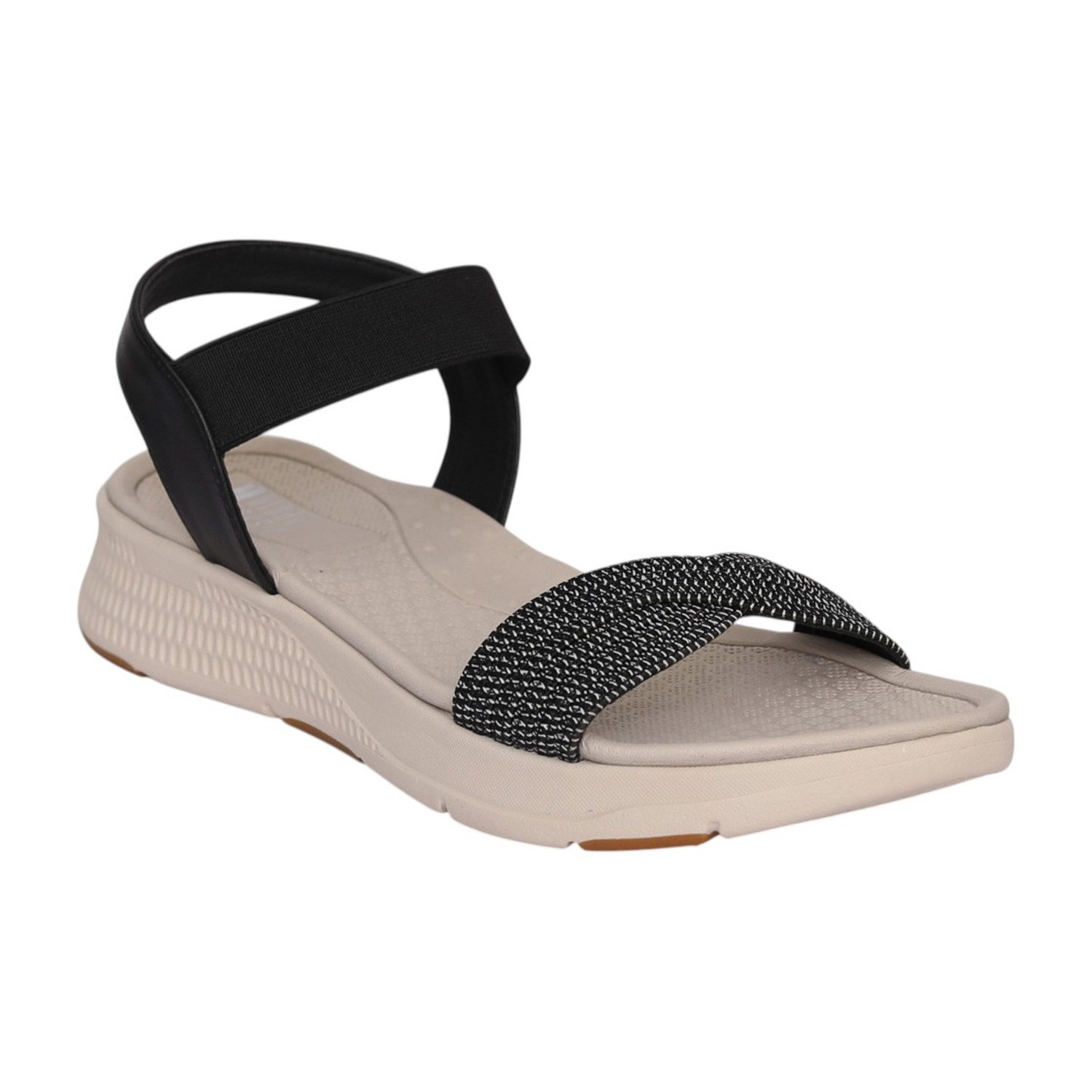 Women Black Shimmer Strap Comfort Sandal