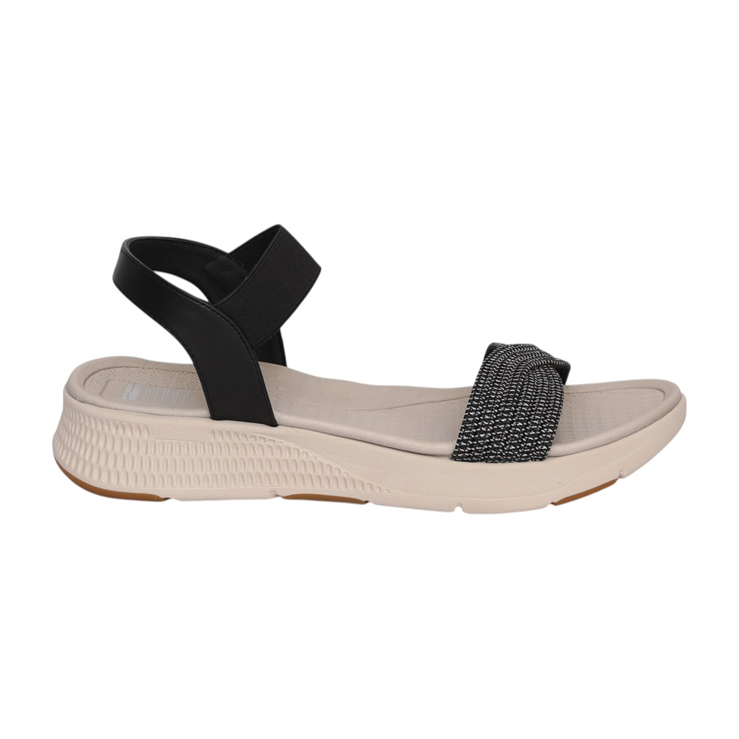 Women Black Shimmer Strap Comfort Sandal