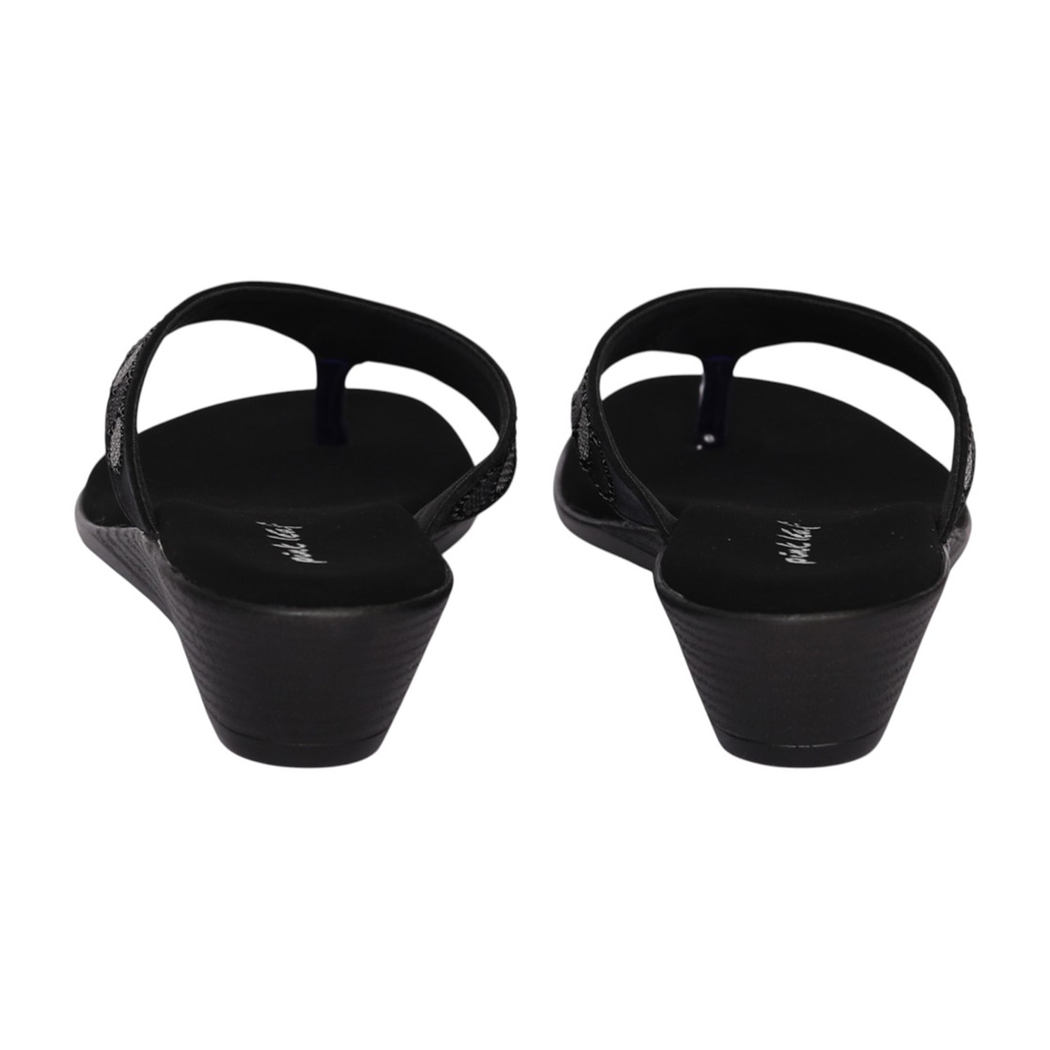 Women Black Regal Mirror Toe Post Wedge