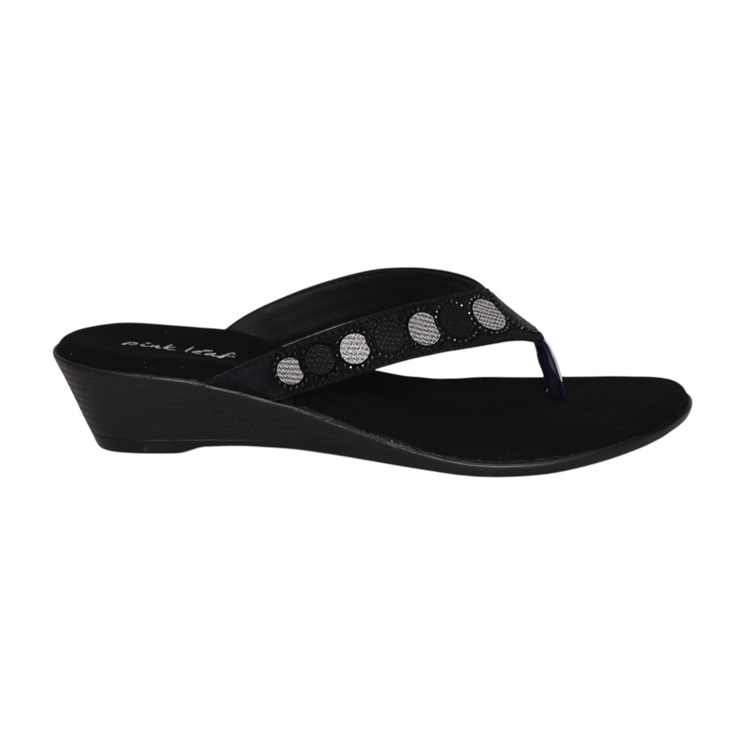 Women Black Regal Mirror Toe Post Wedge