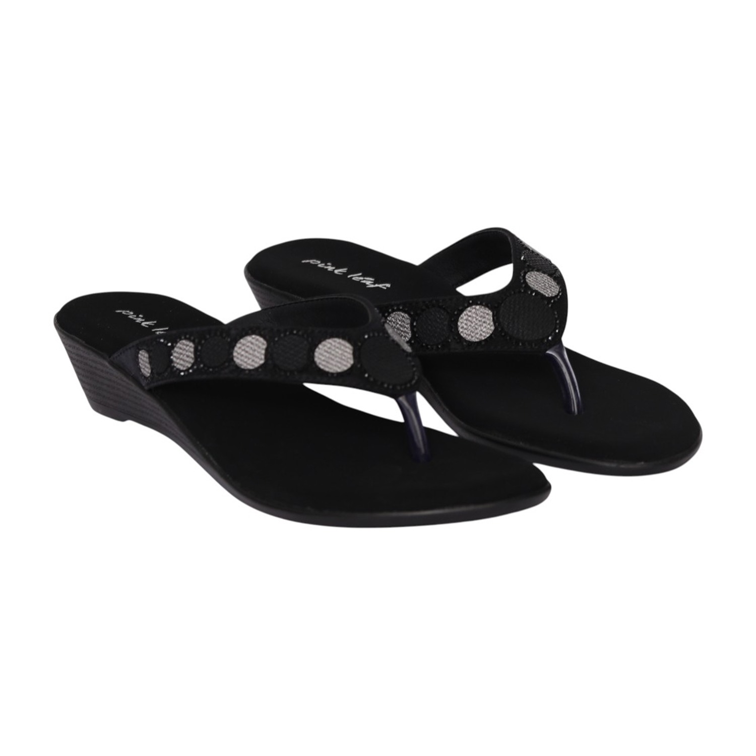 Women Black Regal Mirror Toe Post Wedge