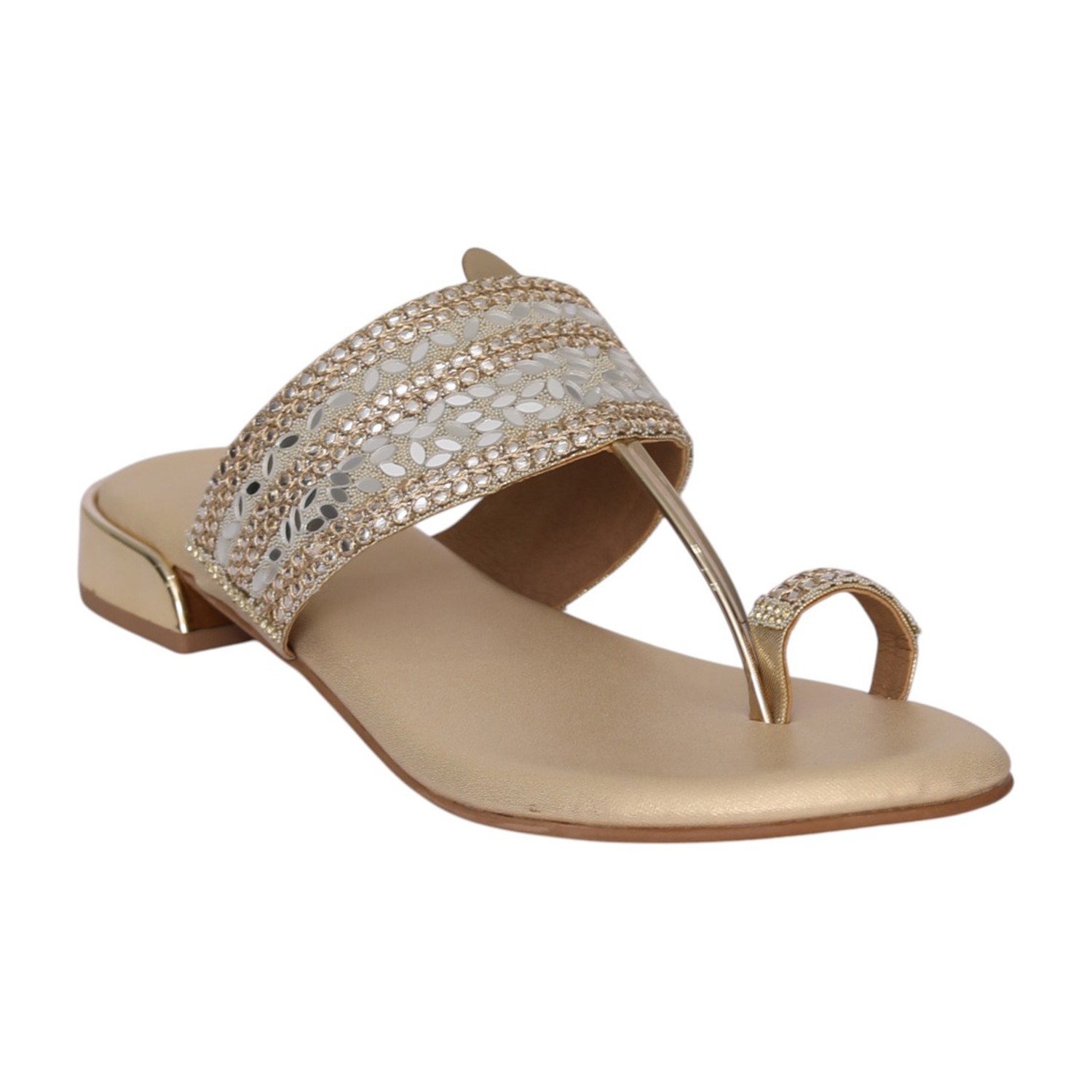 Women Gold Regal Sparkle Toe Ring Sandal