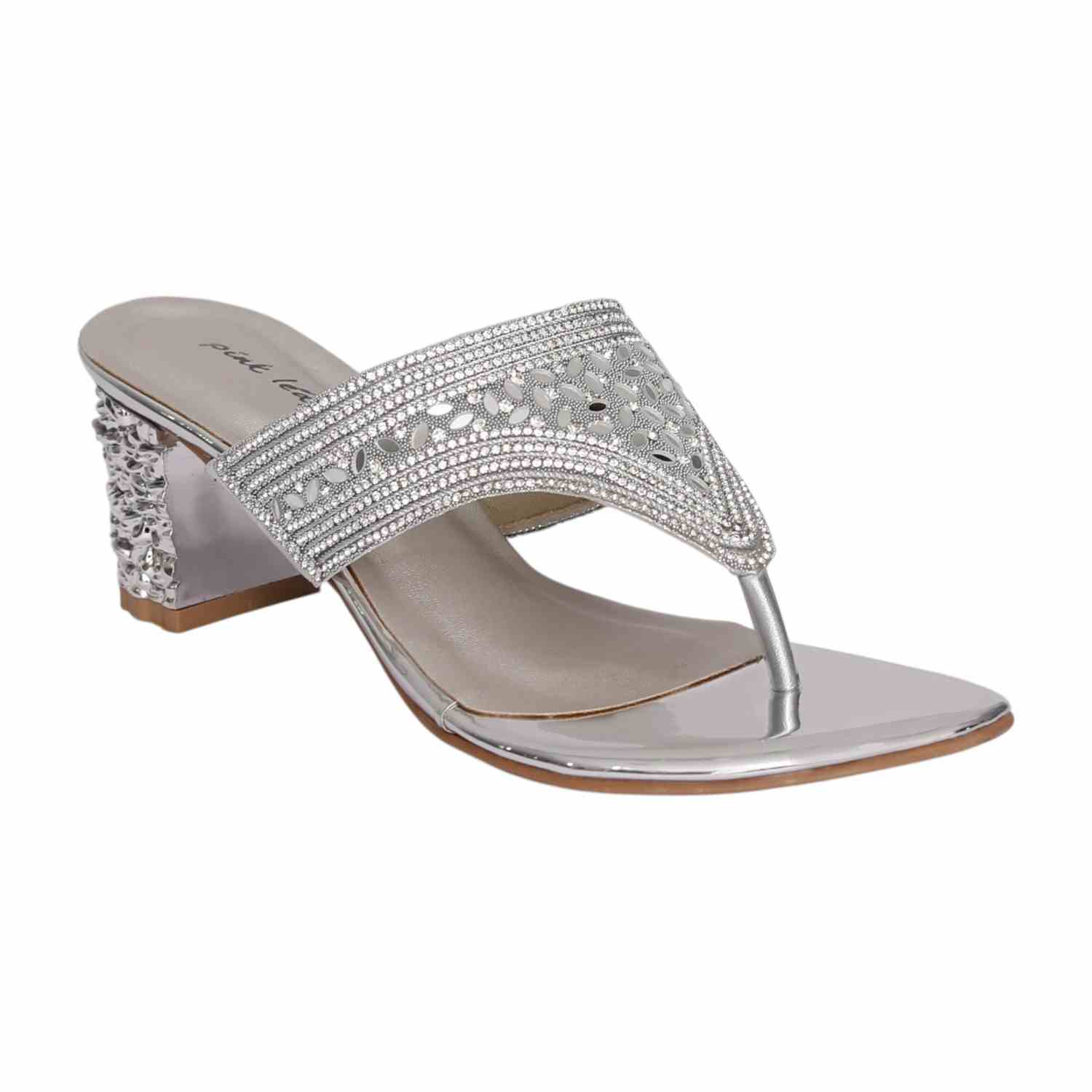 Women Silver Imperial Crystal Toe Post Heel