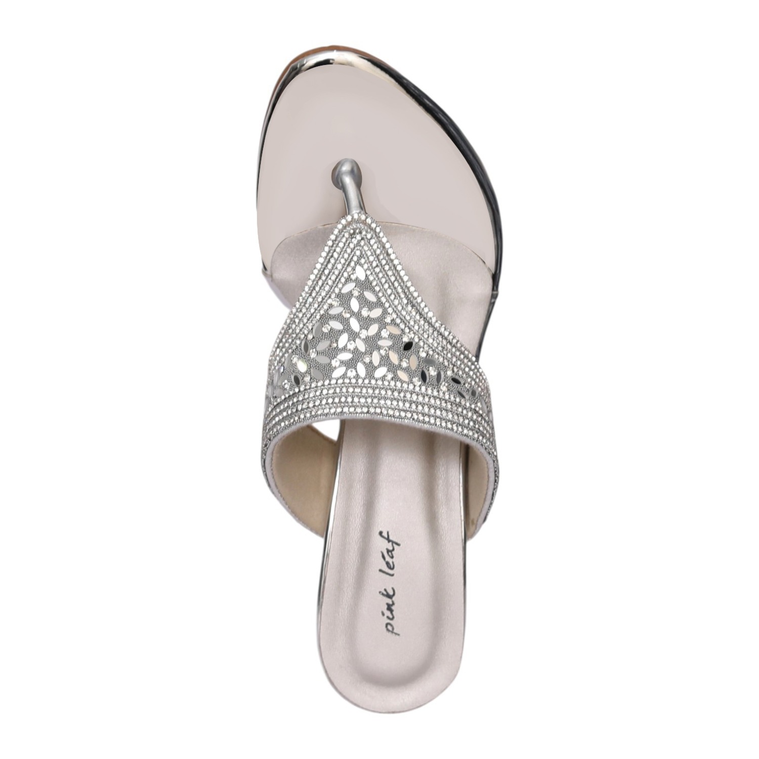 Women Silver Imperial Crystal Toe Post Heel