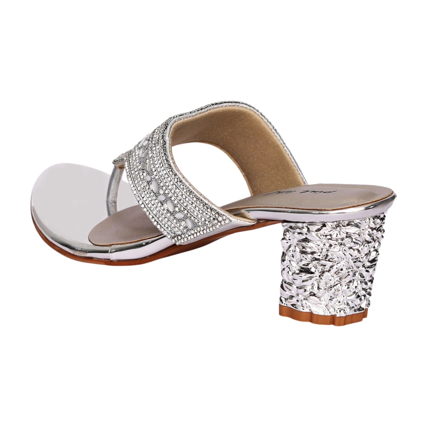 Women Silver Imperial Crystal Toe Post Heel