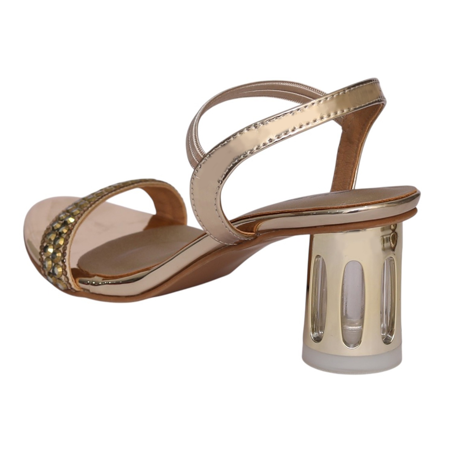 Women Gold Crystal Strap Statement Heel