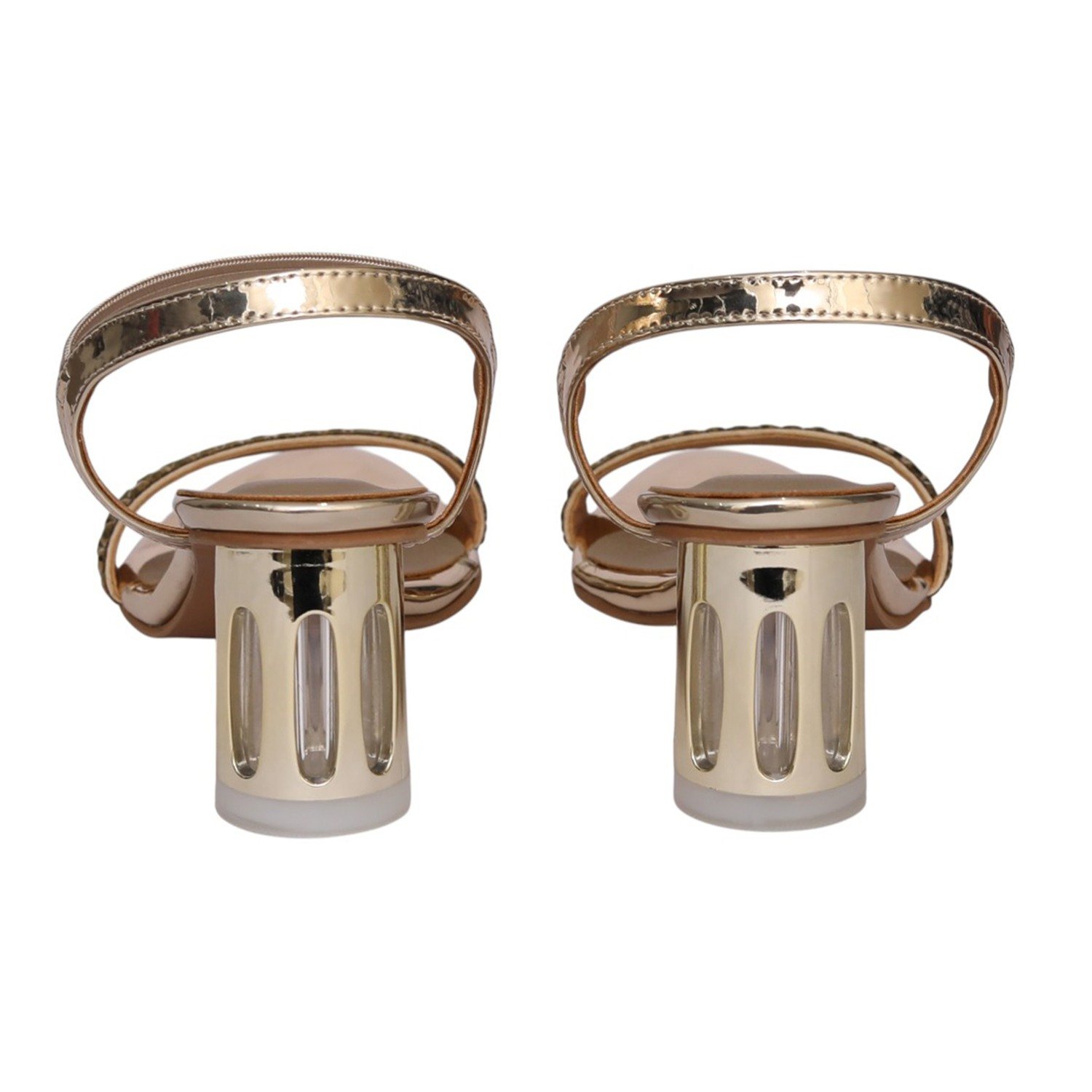 Women Gold Crystal Strap Statement Heel