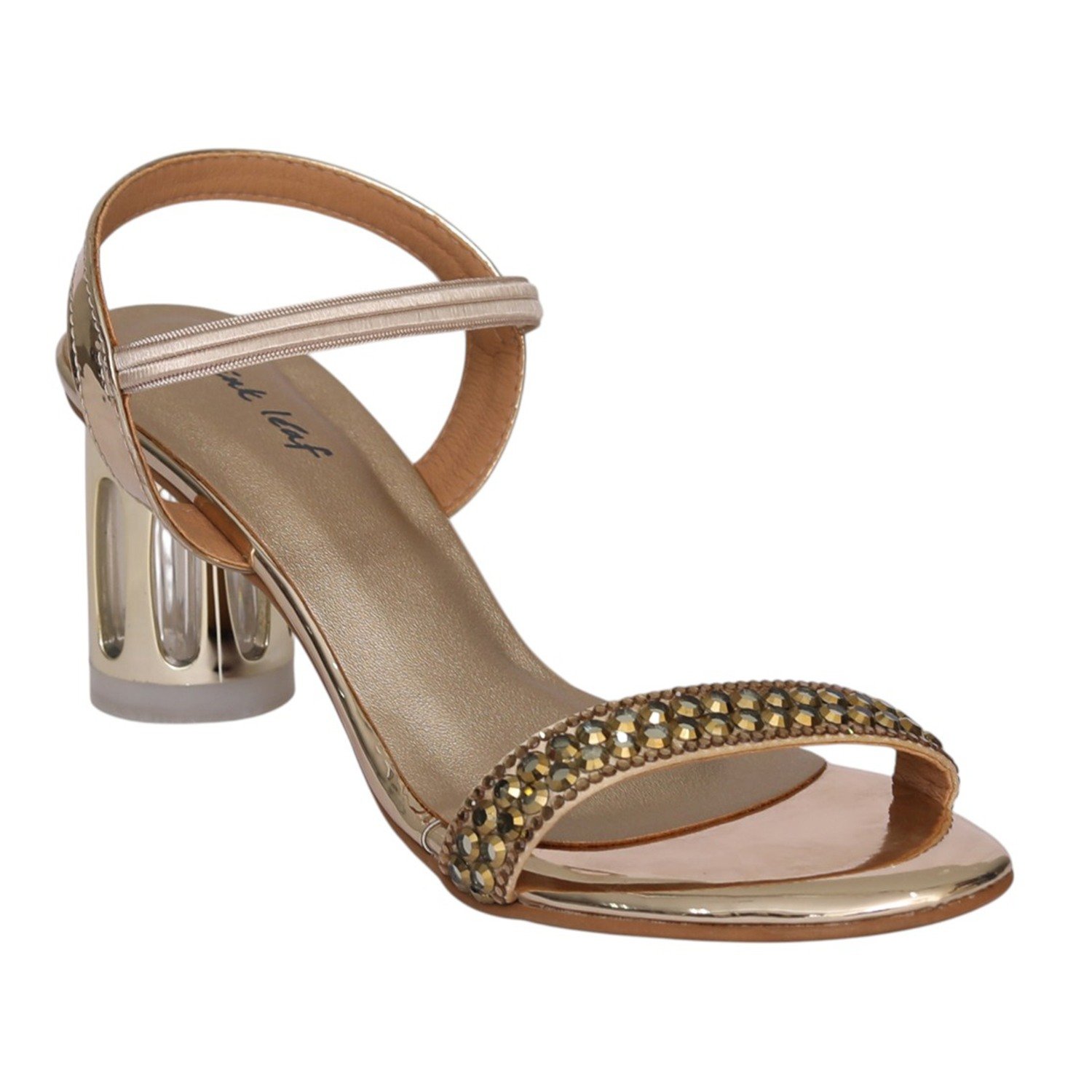 Women Gold Crystal Strap Statement Heel
