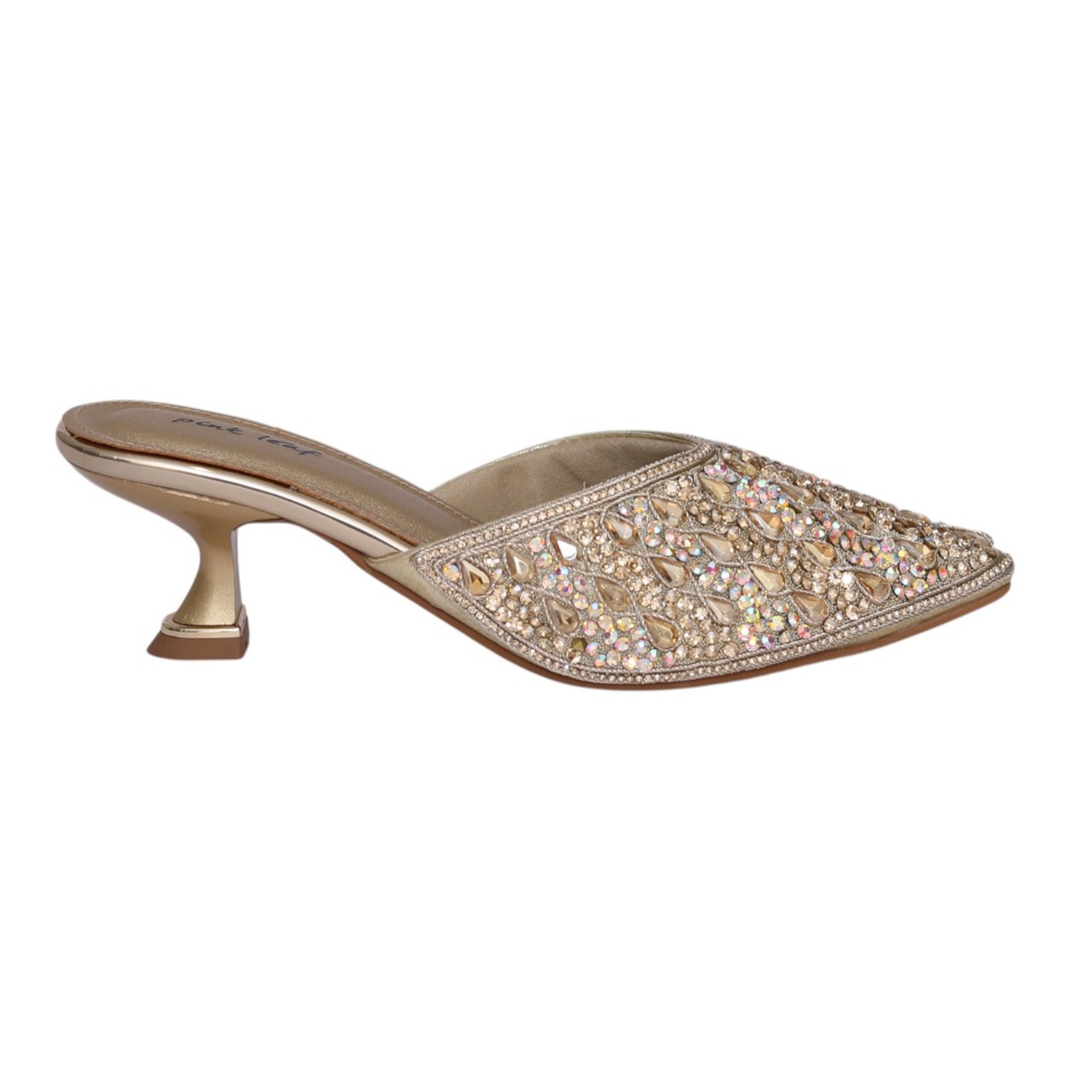 Women Gold Luxe Rhinestone Mule Heel