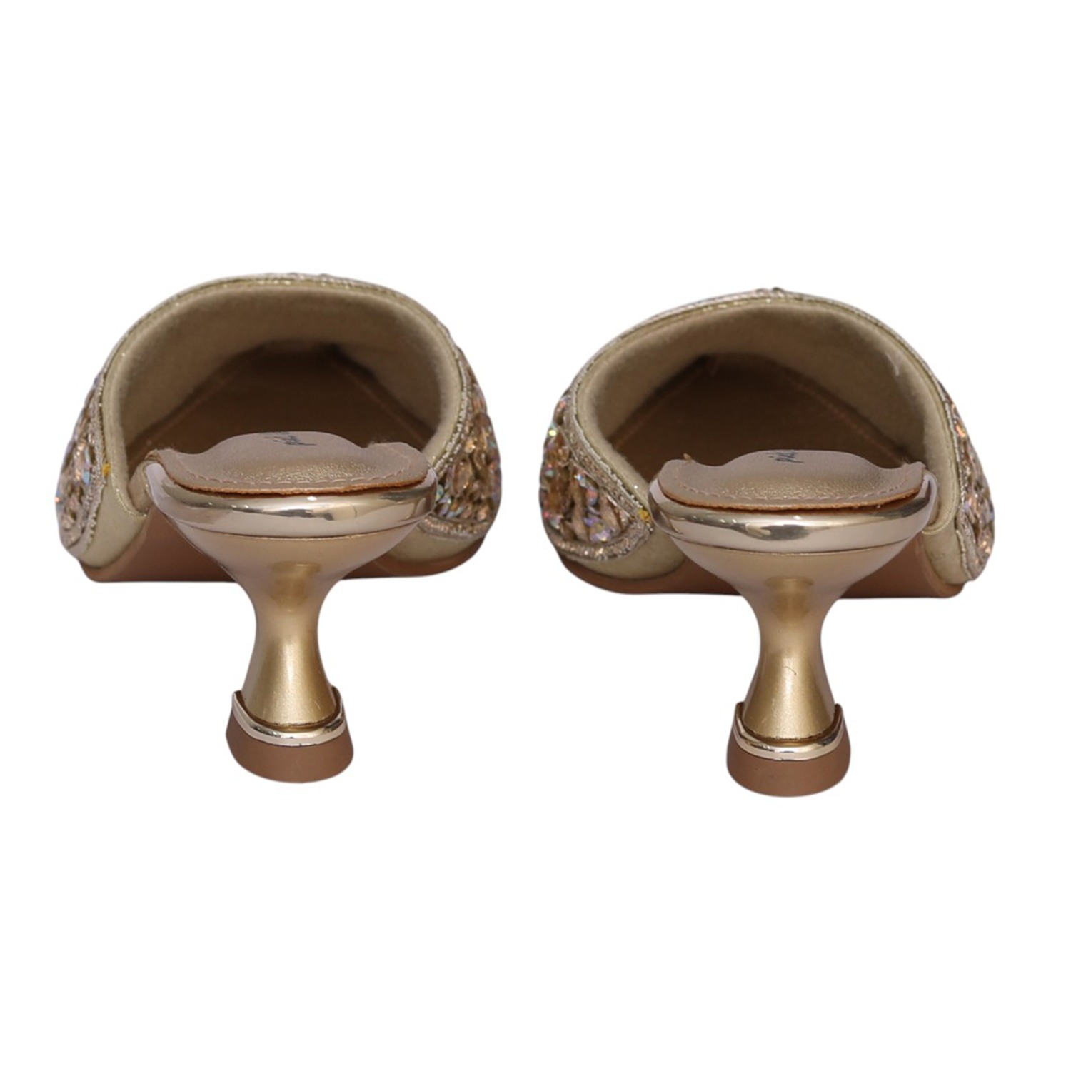 Women Gold Luxe Rhinestone Mule Heel