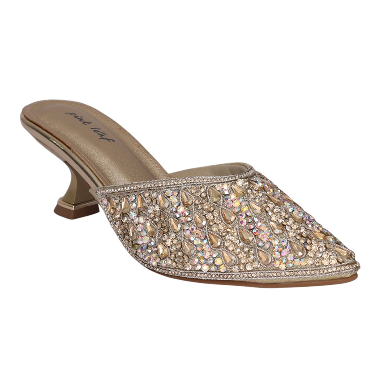 Women Gold Luxe Rhinestone Mule Heel
