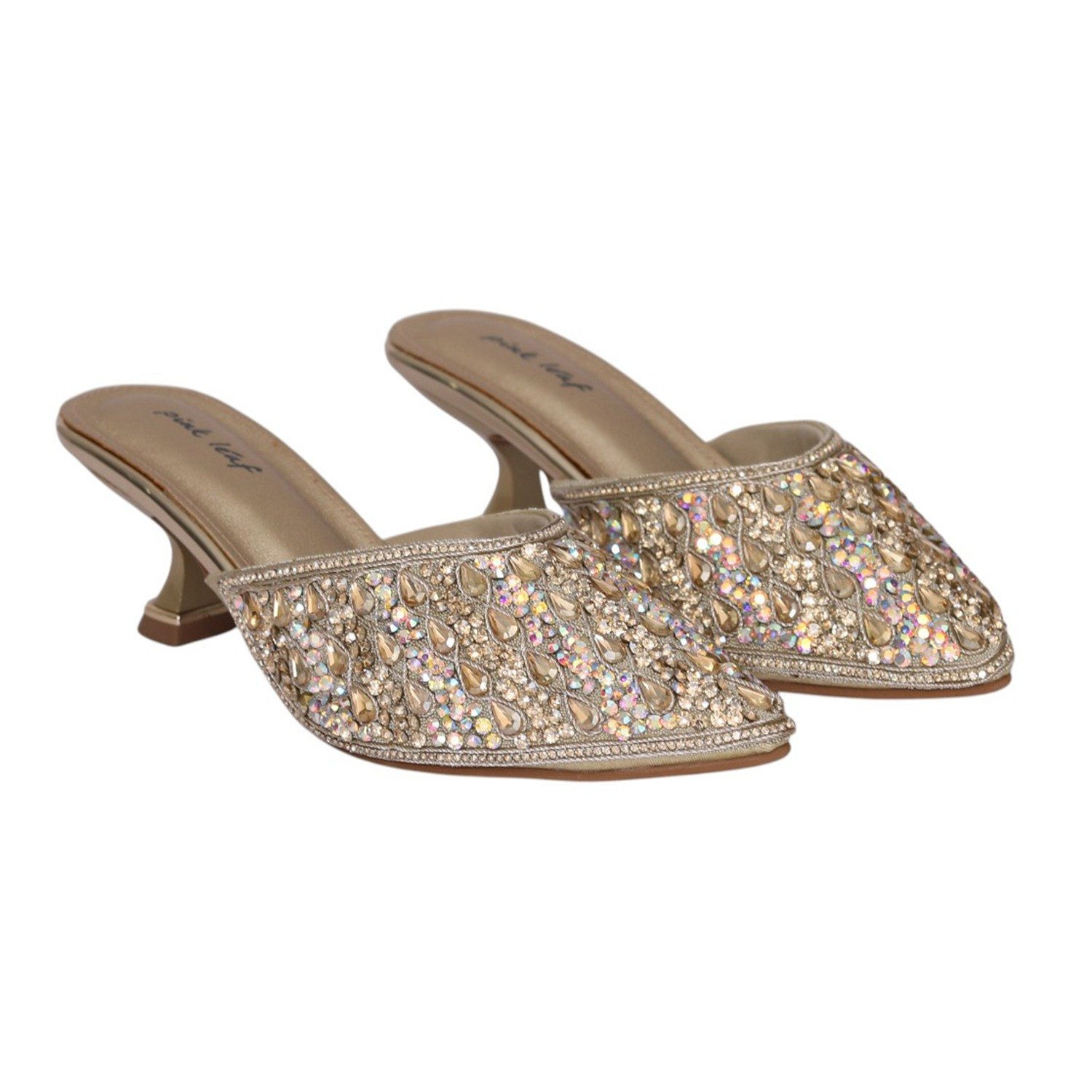 Women Gold Luxe Rhinestone Mule Heel