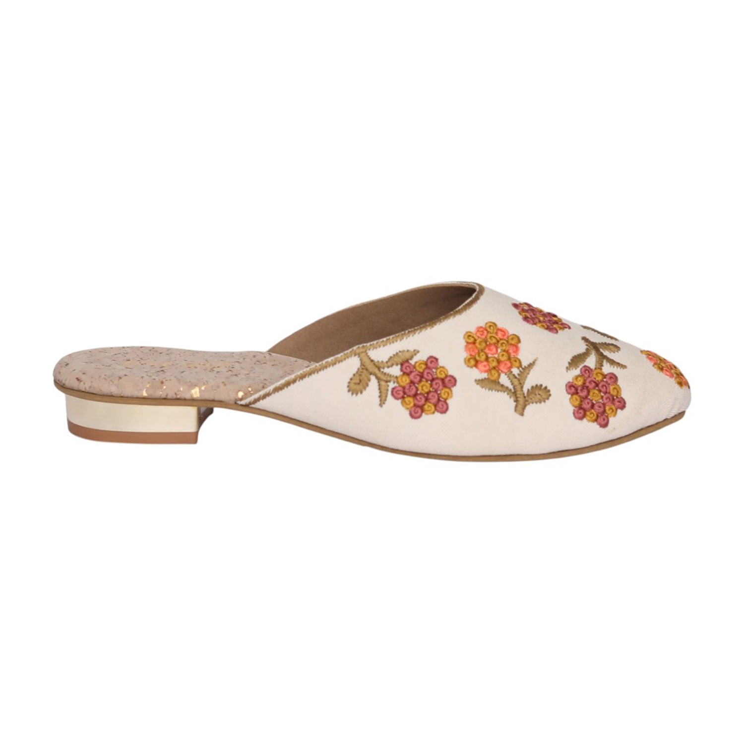 Women Beige Floral Embroidered Mule
