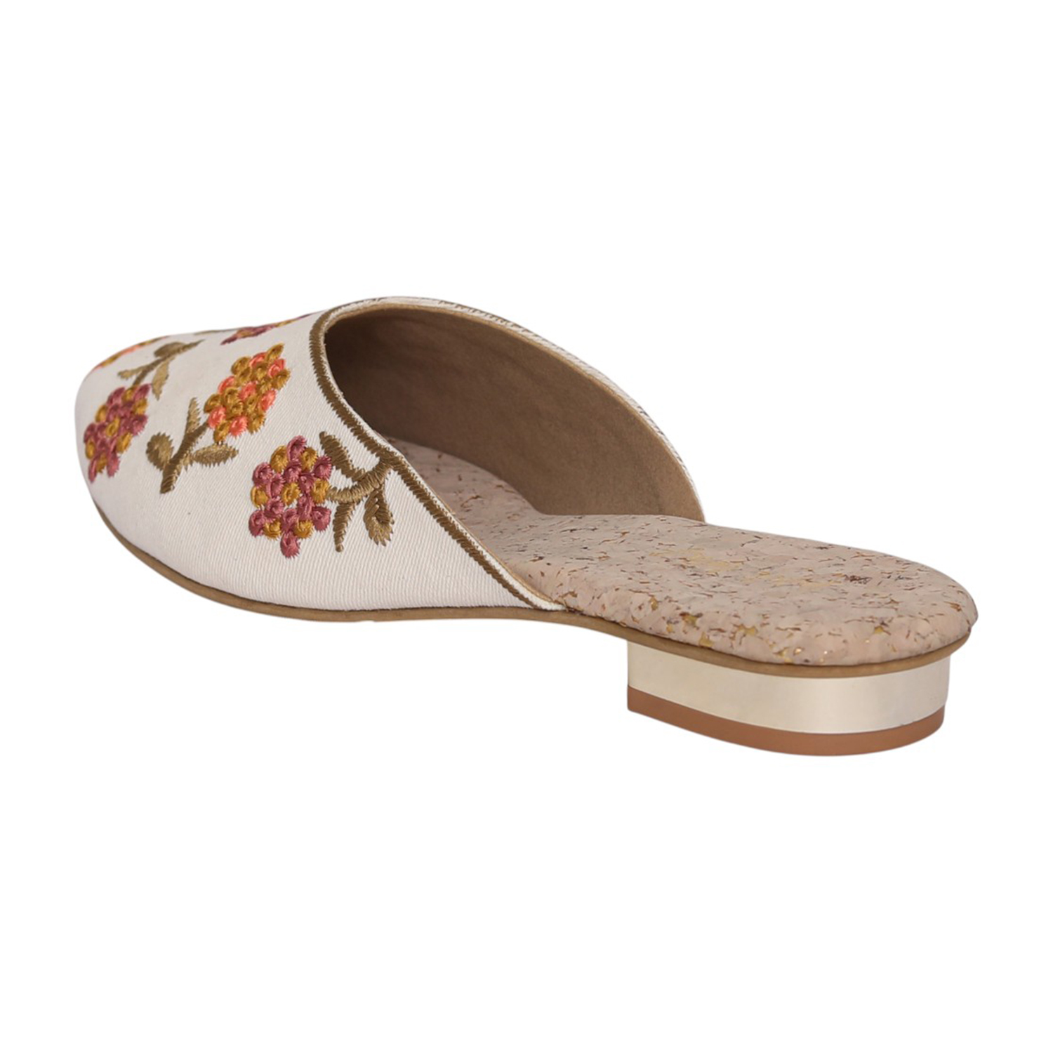 Women Beige Floral Embroidered Mule
