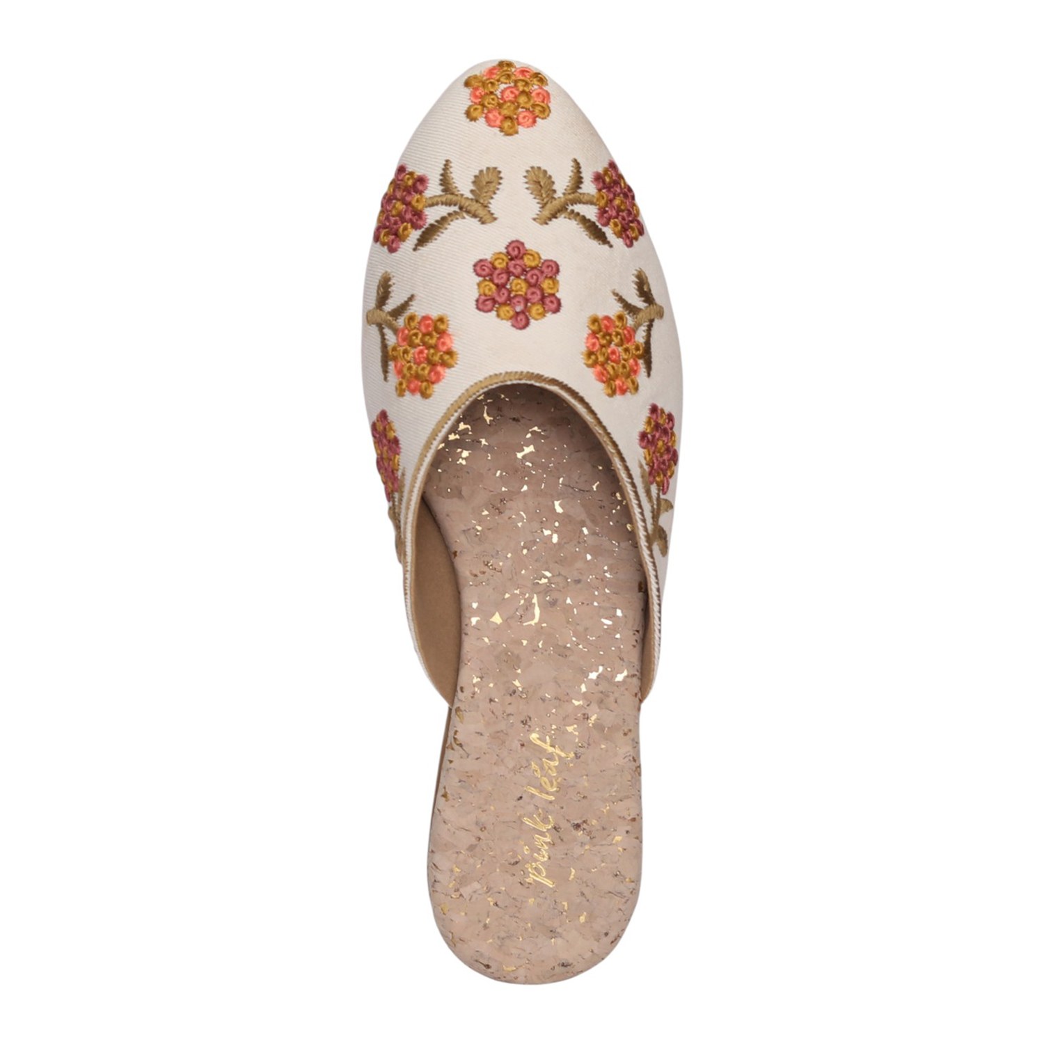 Women Beige Floral Embroidered Mule