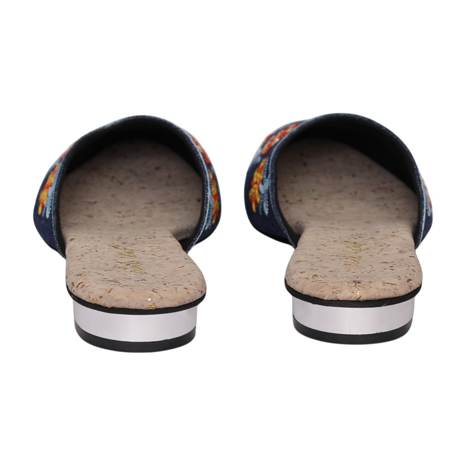 Women Black Floral Embroidered Mule