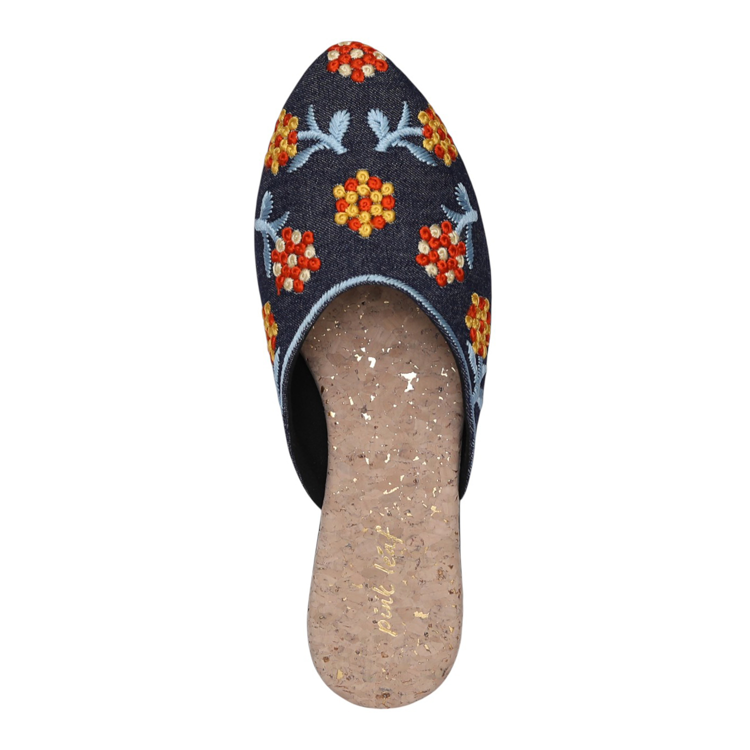 Women Black Floral Embroidered Mule
