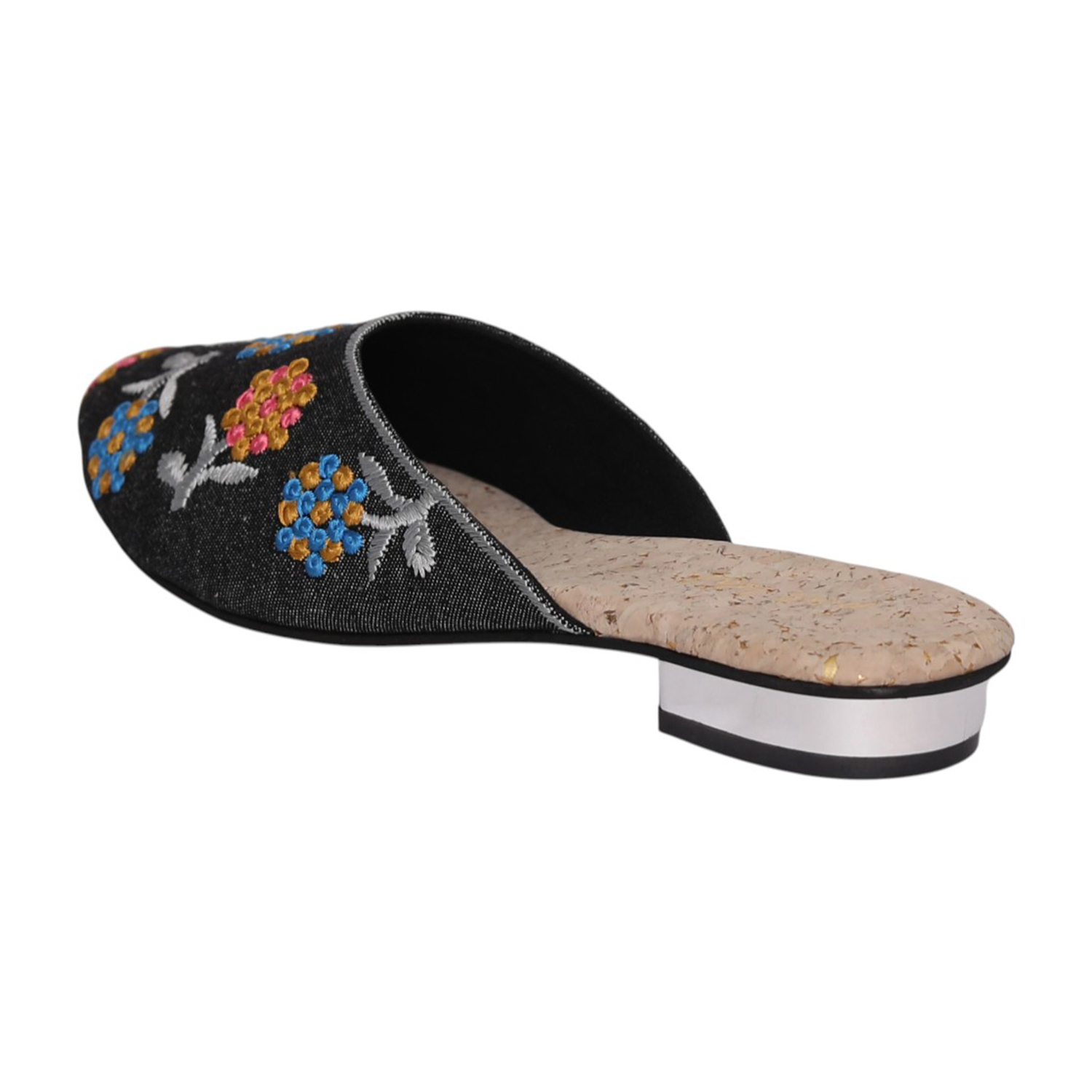 Women Grey Floral Embroidered Mule