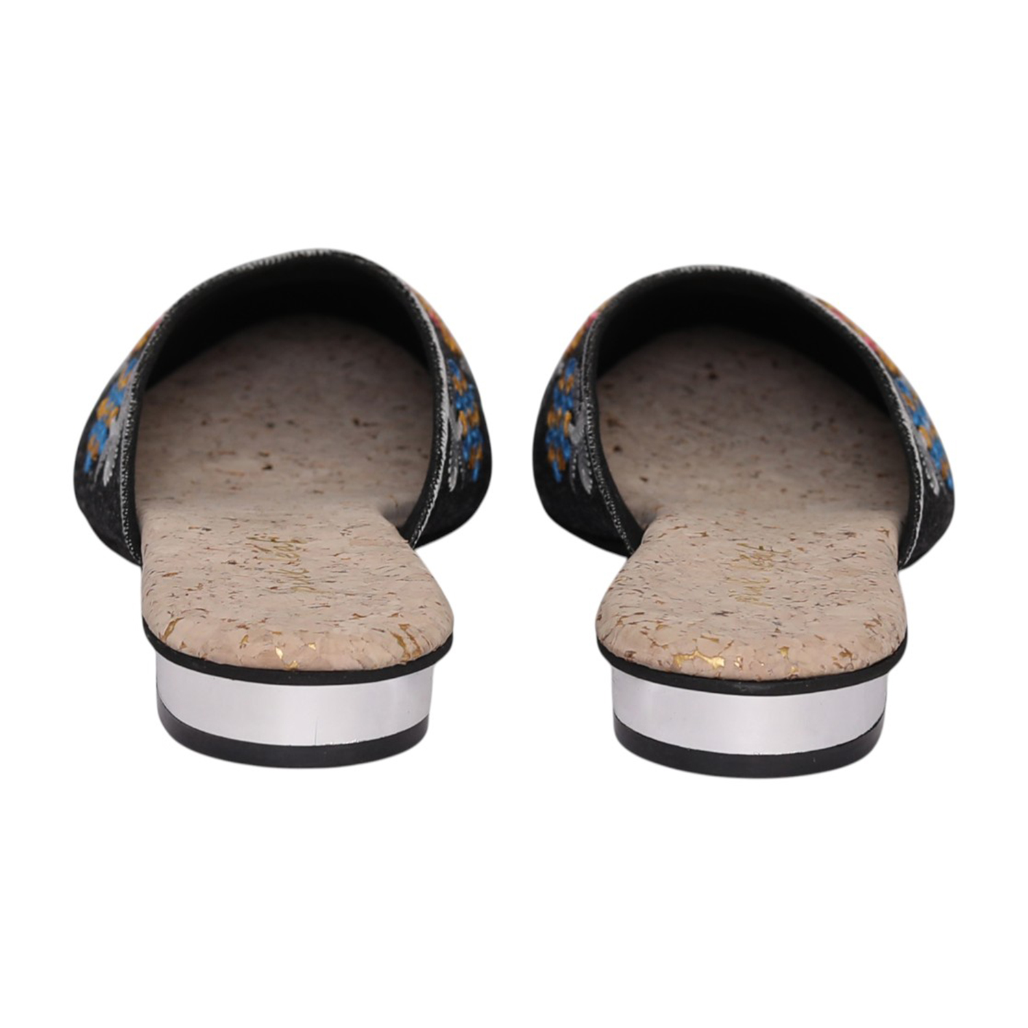 Women Grey Floral Embroidered Mule