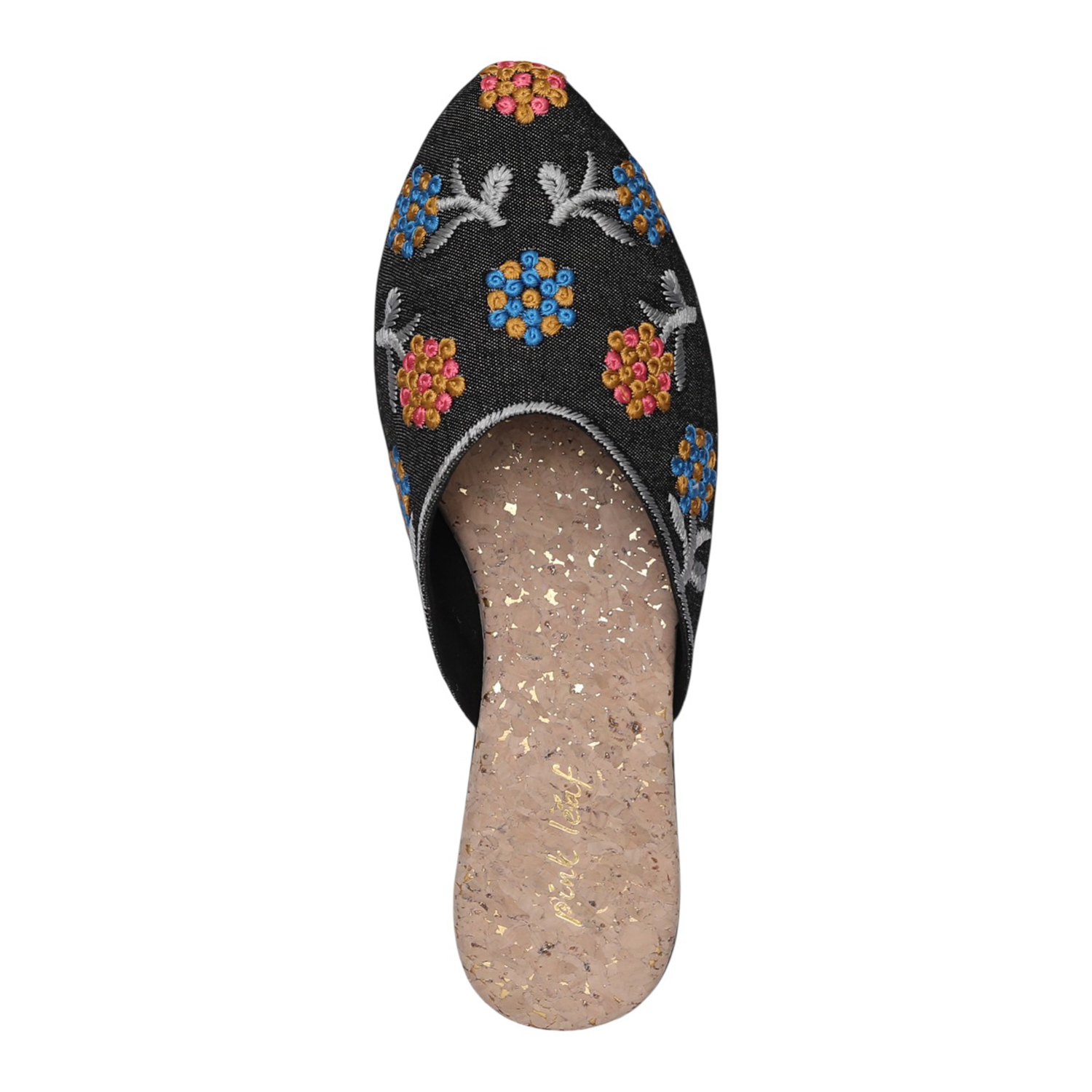 Women Grey Floral Embroidered Mule