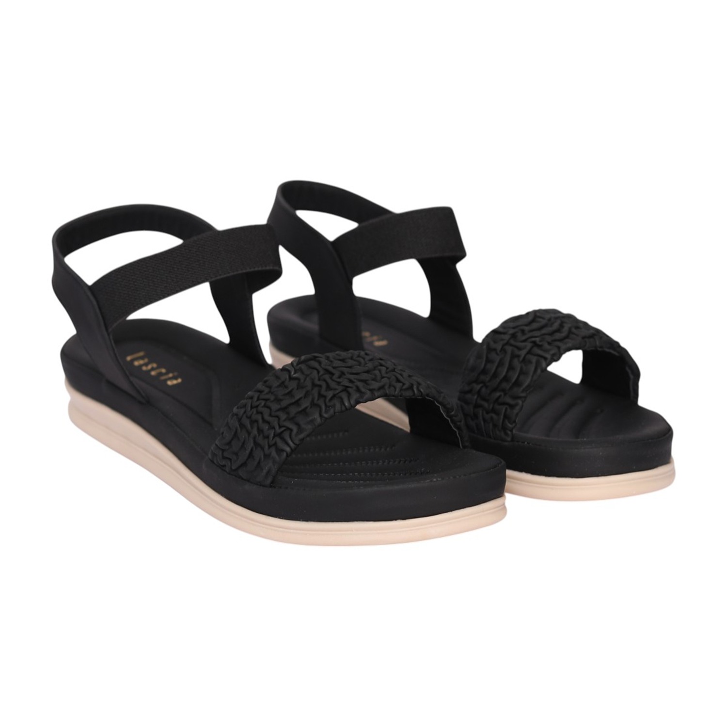 Women Black Ruffle Strap Sandal