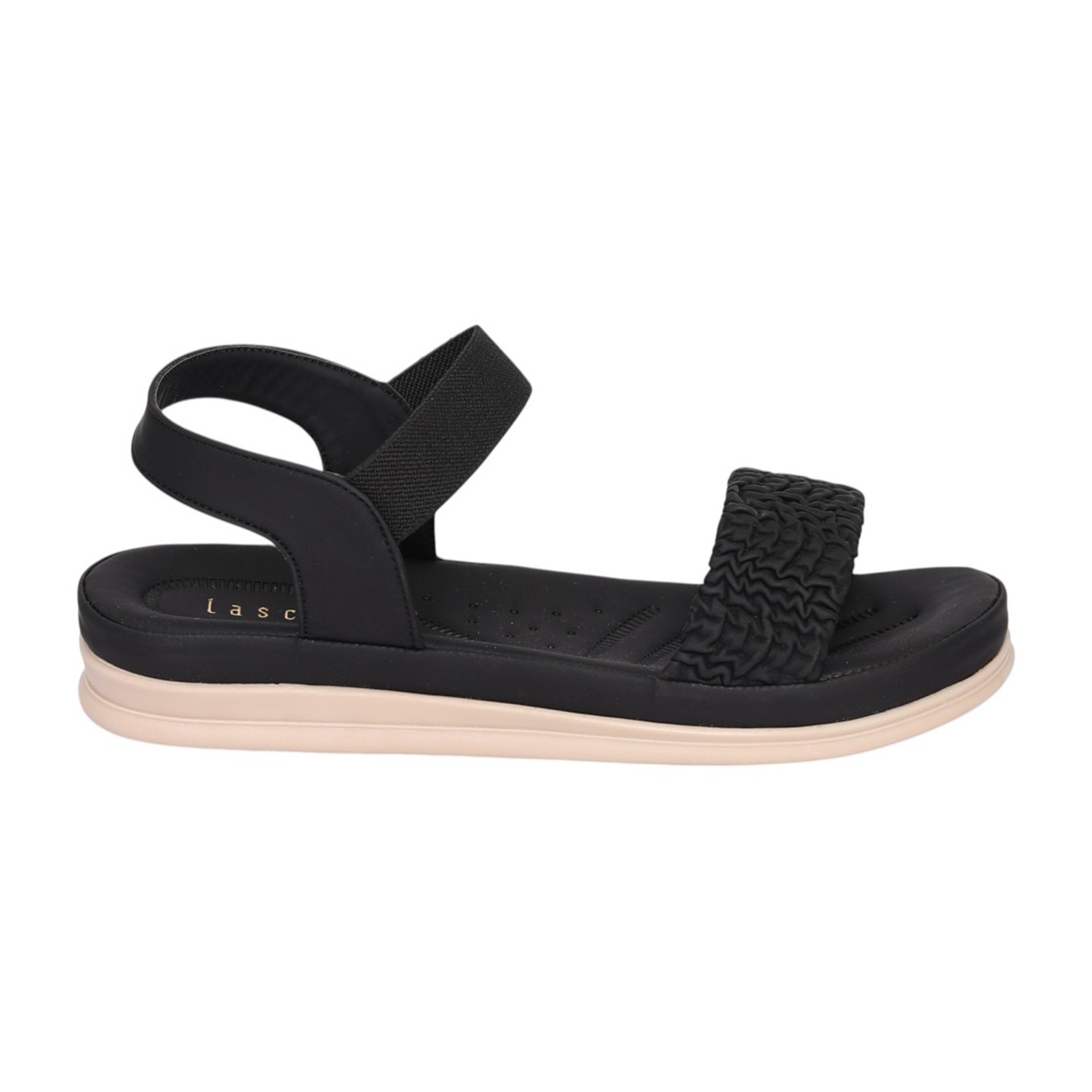 Women Black Ruffle Strap Sandal