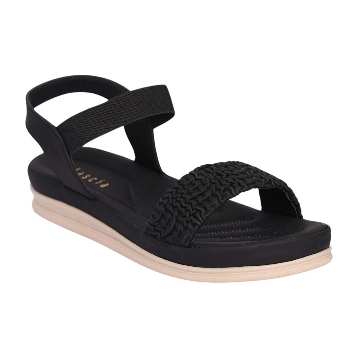 Women Black Ruffle Strap Sandal