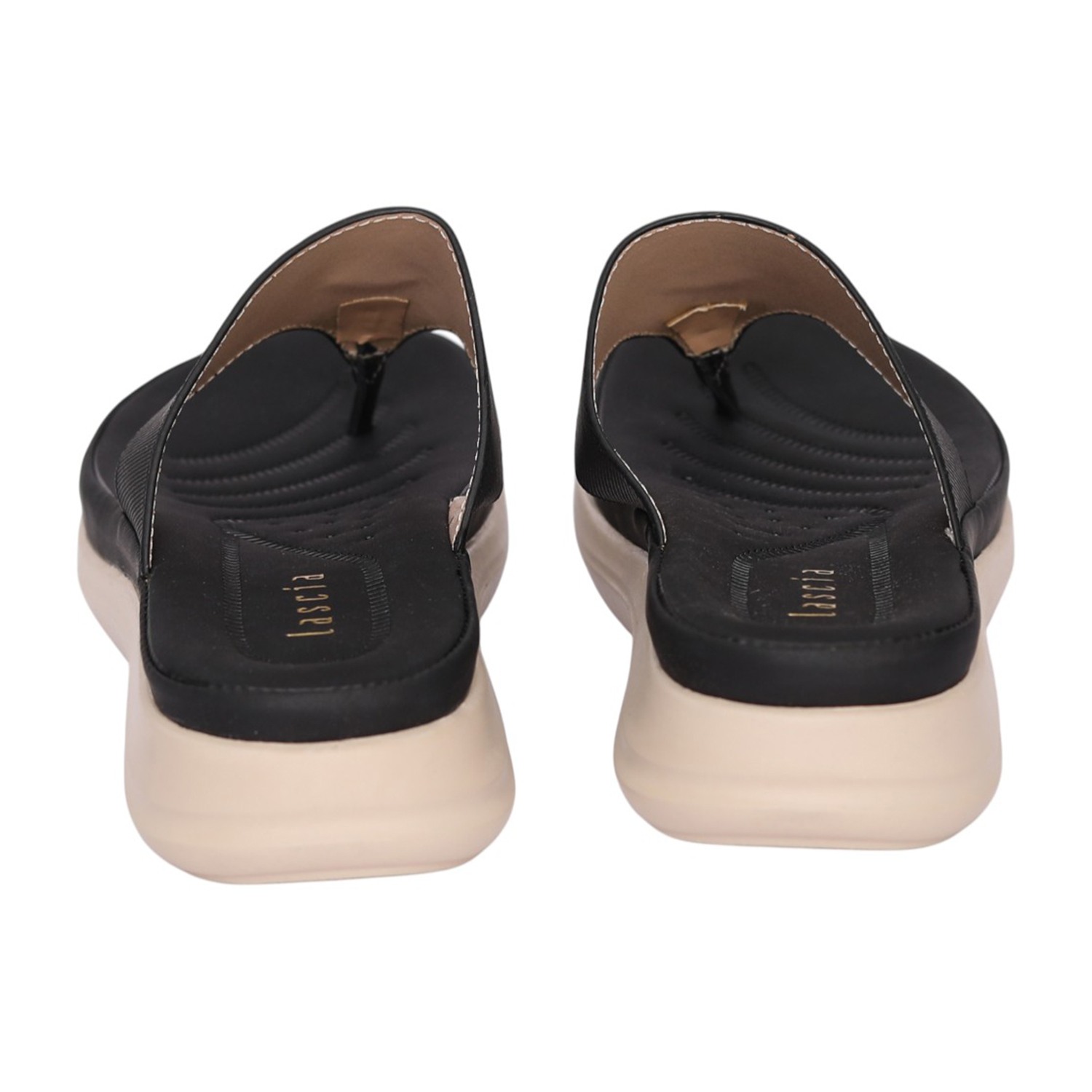 Women Black Decorative Strap Wedge