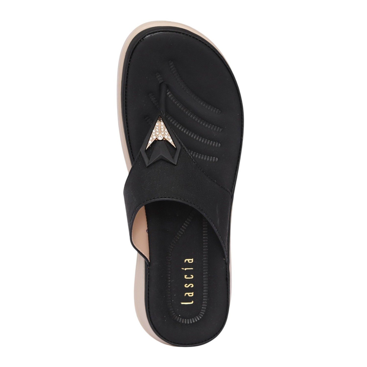 Women Black Decorative Strap Wedge