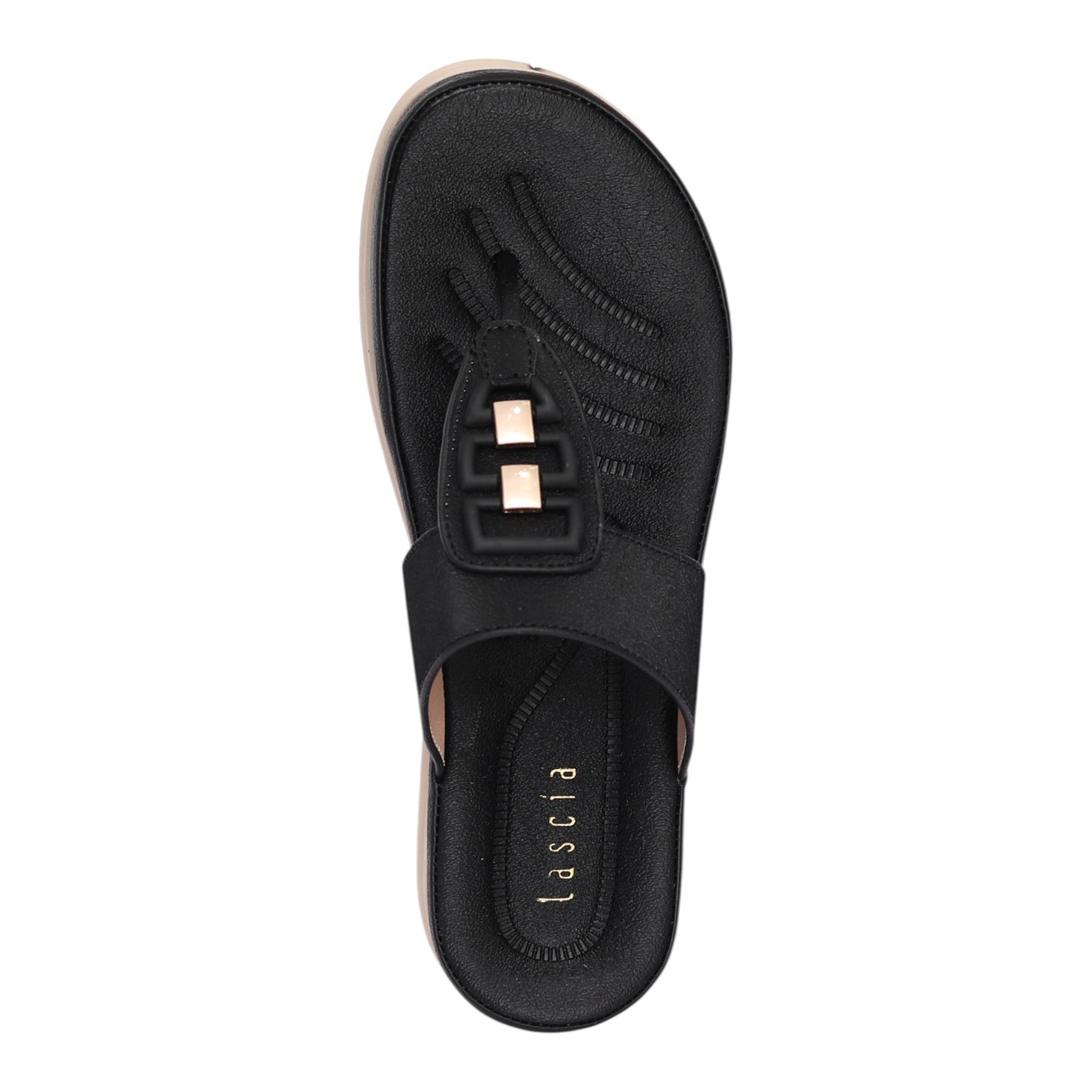 Women Black Double Accent Thong Sandal