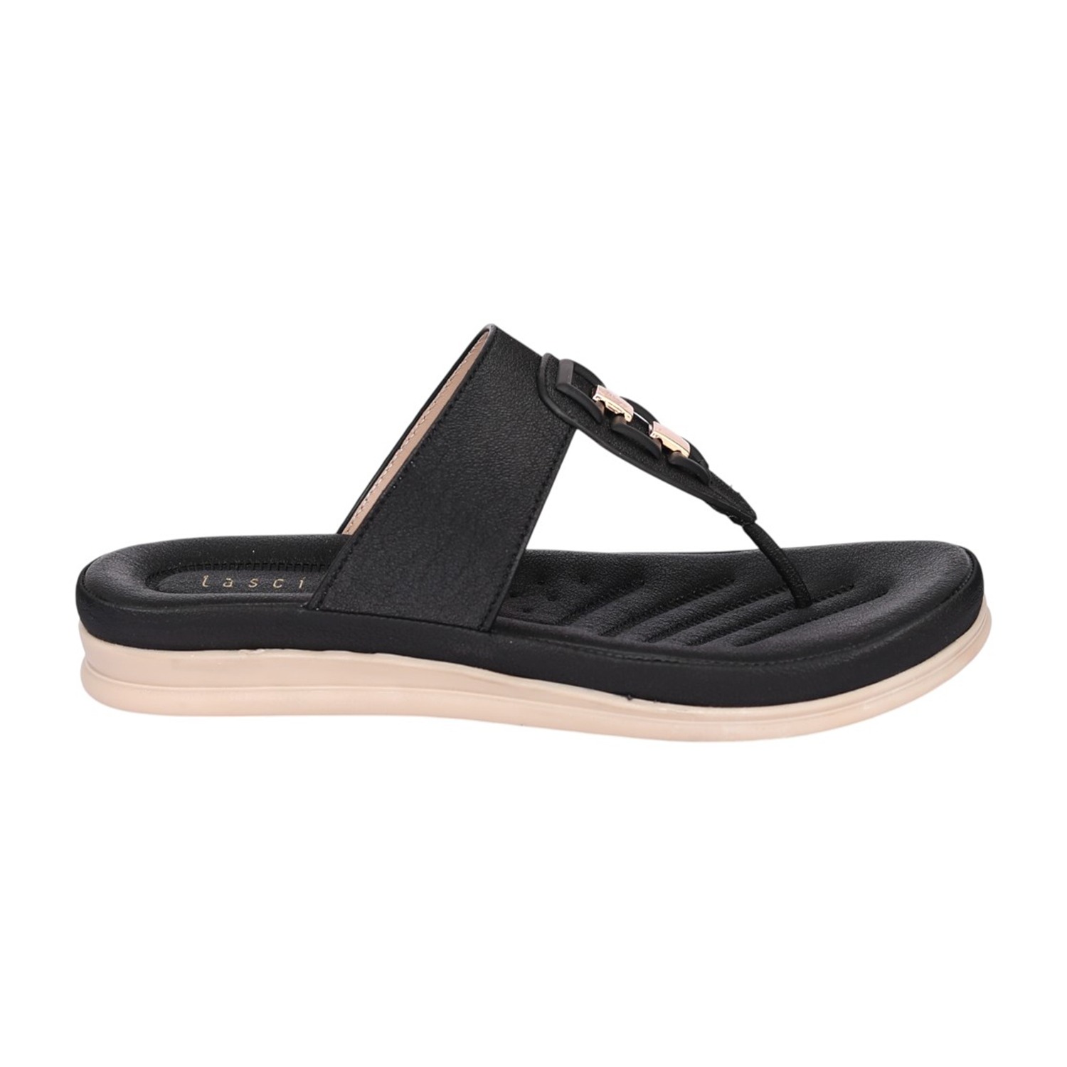 Women Black Double Accent Thong Sandal