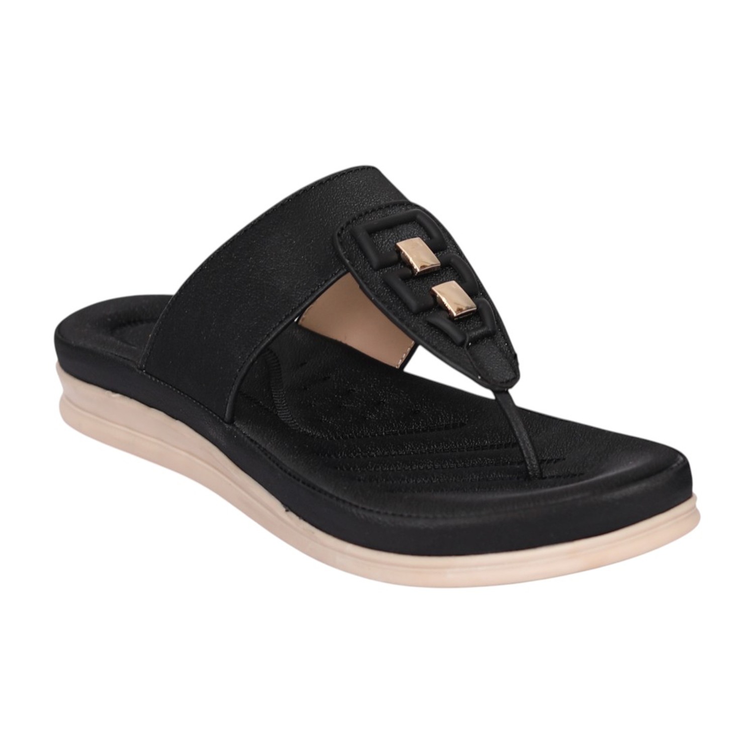 Women Black Double Accent Thong Sandal