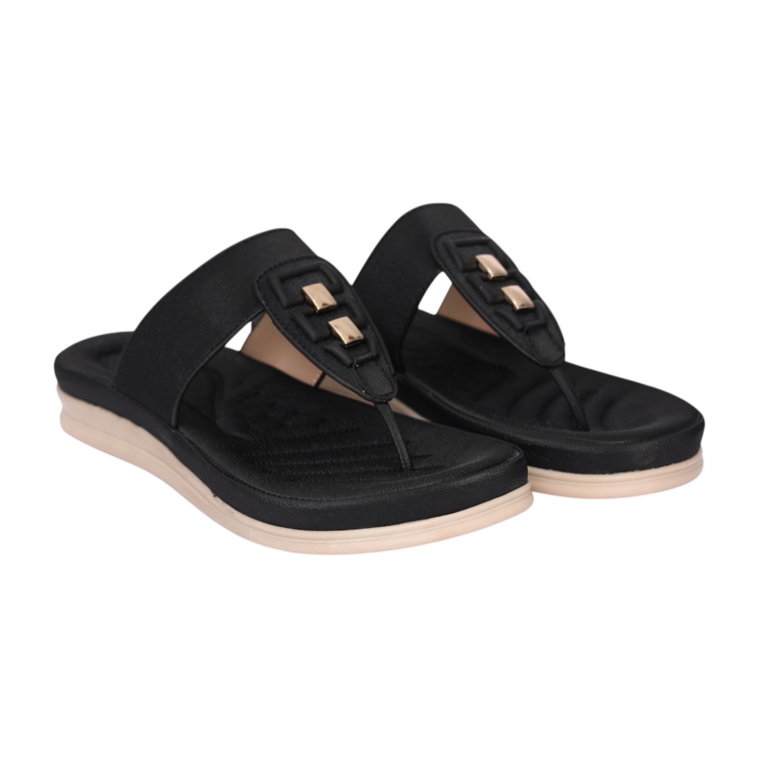 Women Black Double Accent Thong Sandal