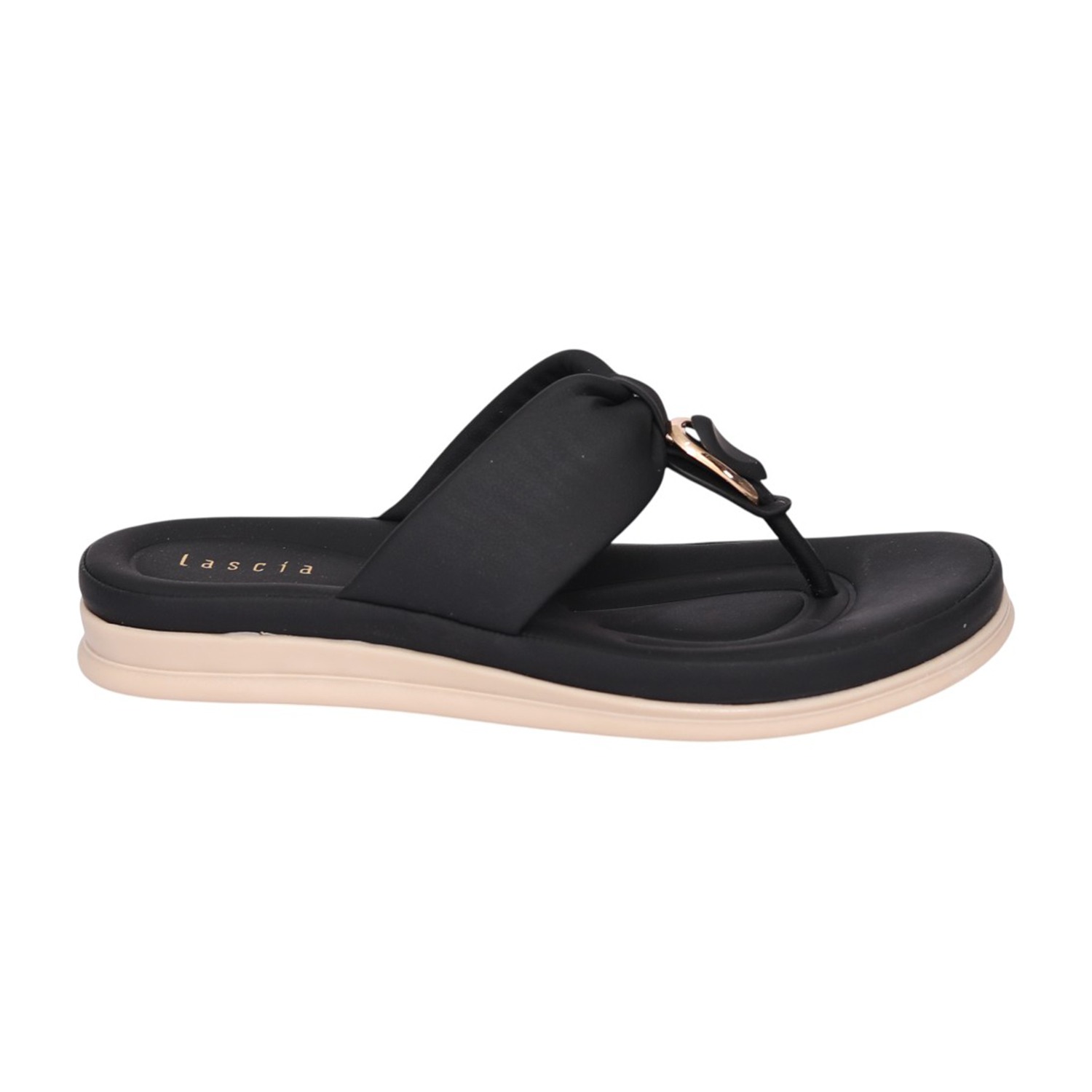 Women Black Oval Accent Comfort Sandal