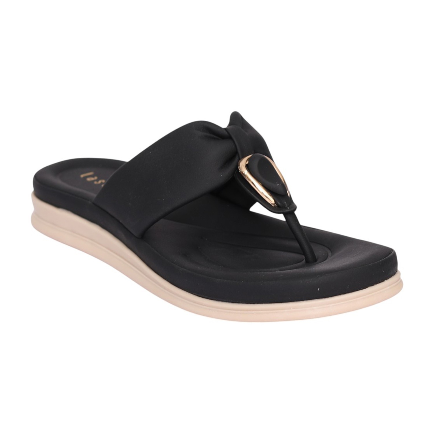 Women Black Oval Accent Comfort Sandal