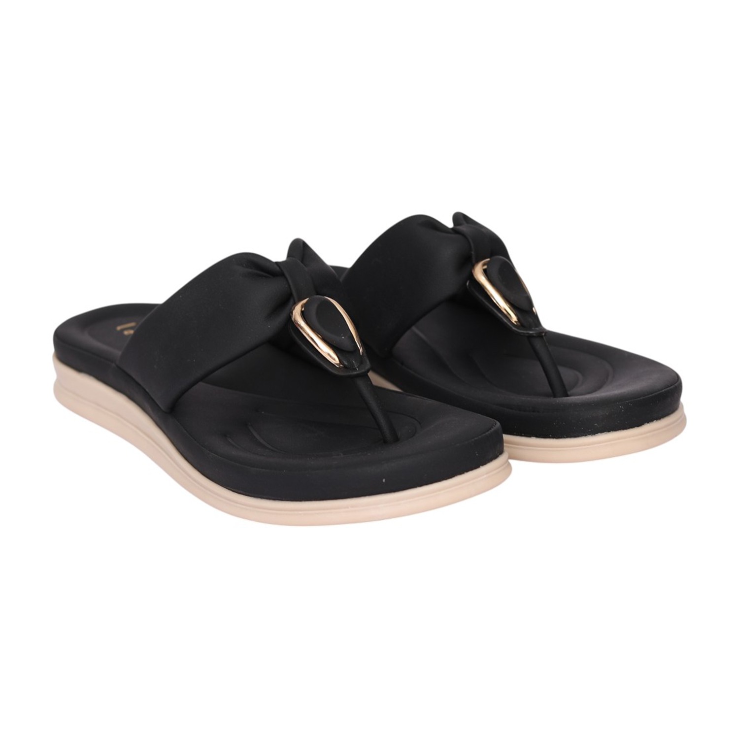 Women Black Oval Accent Comfort Sandal
