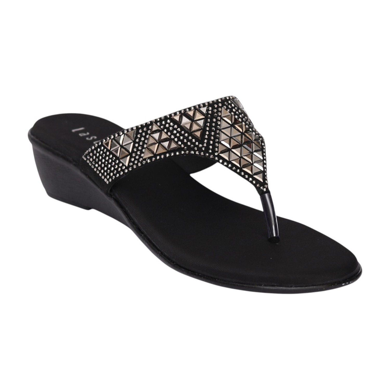 Women Black Designer Strap Wedge