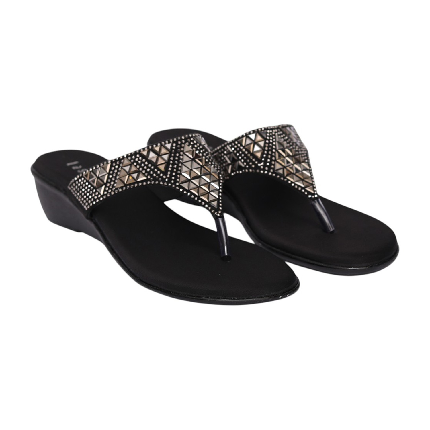 Women Black Designer Strap Wedge