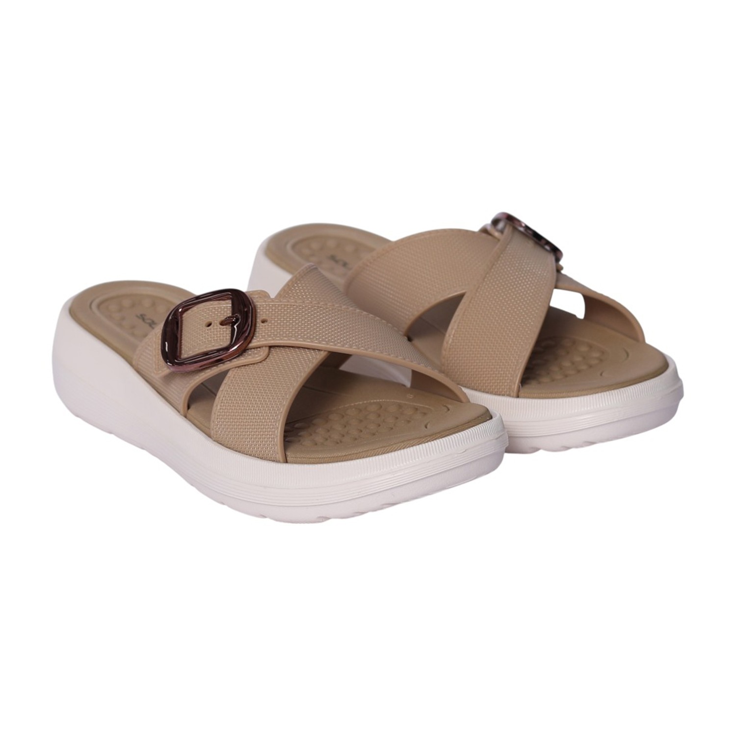 Women Khaki Cross-Strap Platform Sandal